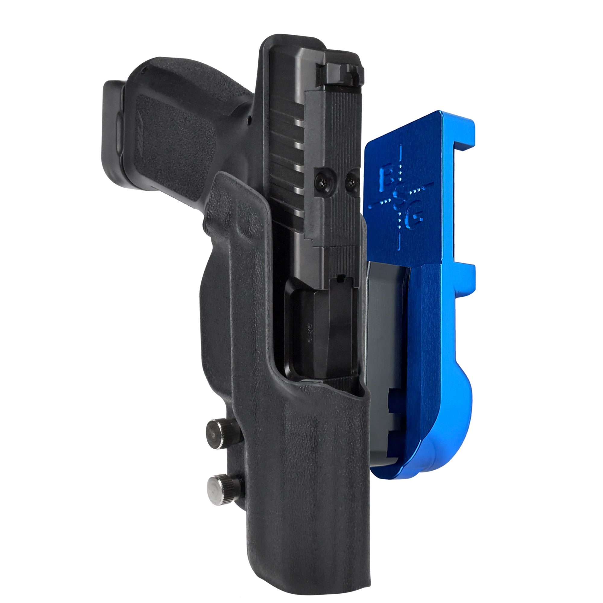 Rost Martin RM1C IPSC/USPA Quick Mount Holster with Blue Belt Attachment, Black Holster Shell