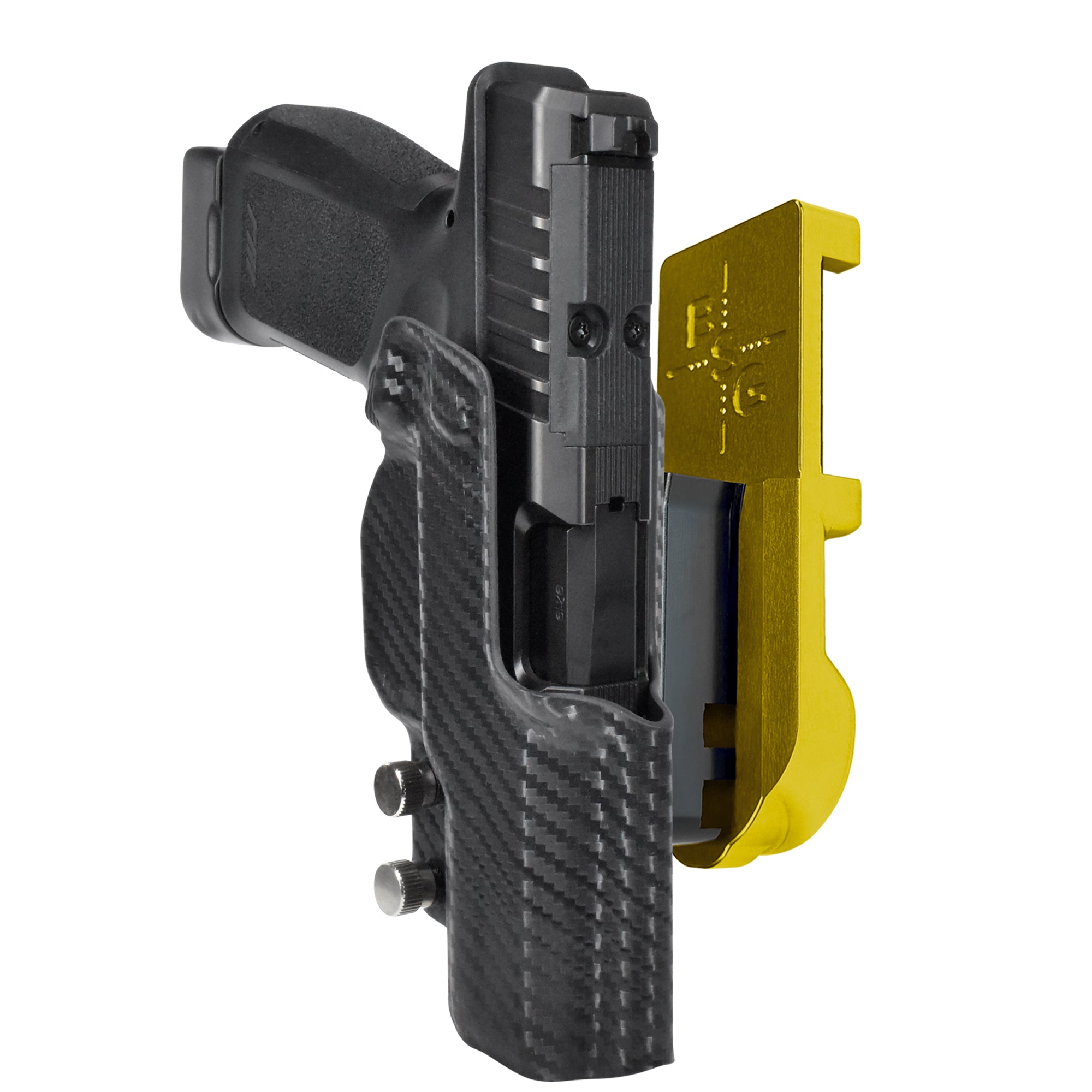 Rost Martin RM1C IPSC/USPA Quick Mount Holster with 24K Gold Belt Attachment, Carbon Fiber Holster Shell