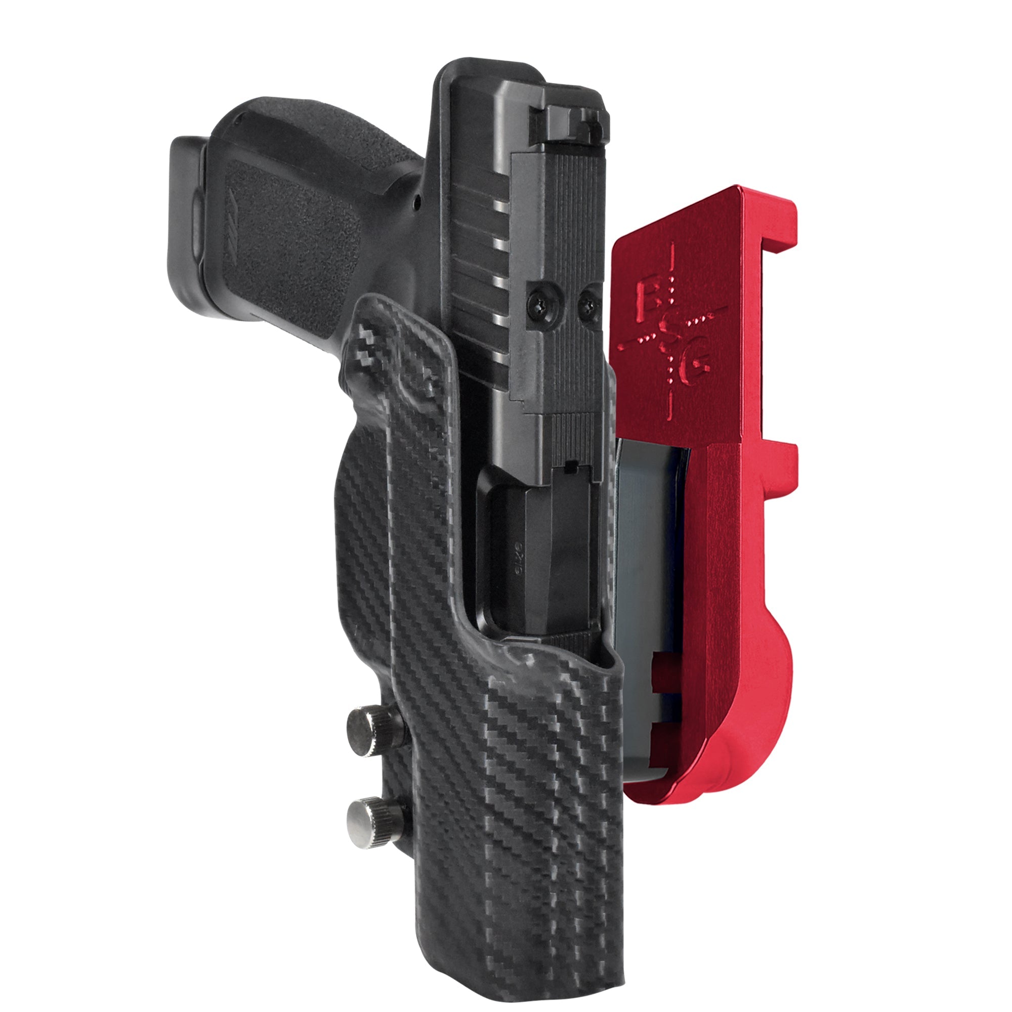 Rost Martin RM1C IPSC/USPA Quick Mount Holster with Red Belt Attachment, Carbon Fiber Holster Shell