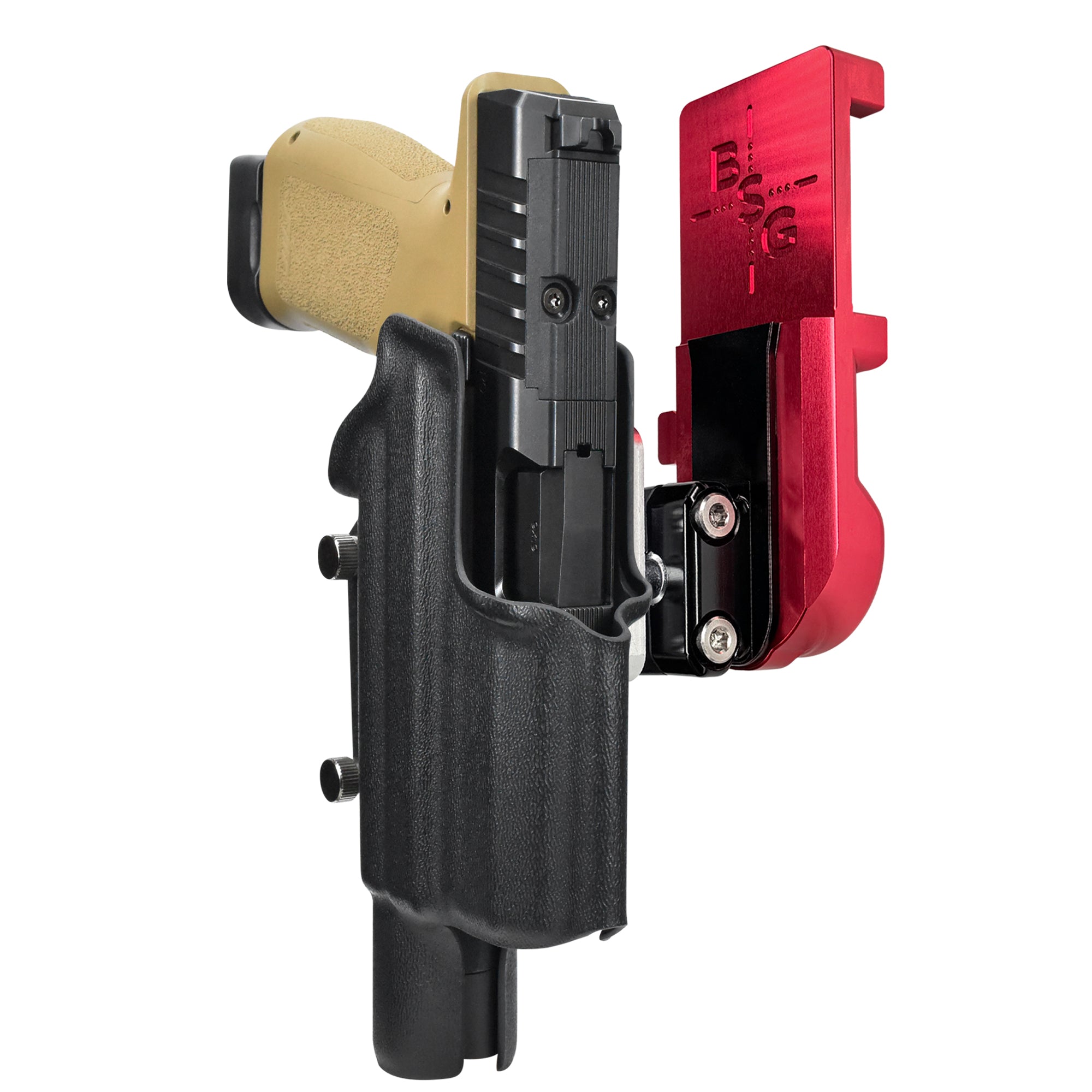 Rost RM1C X300U-A IPSC/USPA Quick Mount Ball Joint Holster with Red Belt Attachment, Black Holster Shell
