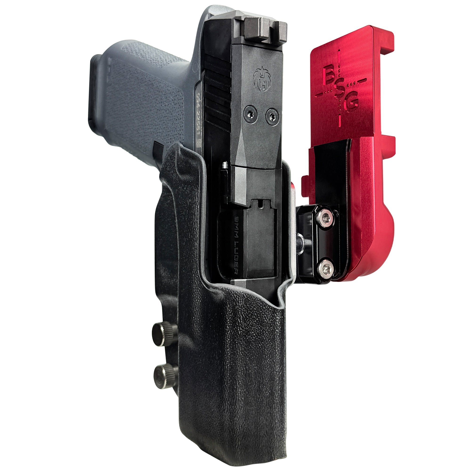 Ruger RXM IPSC/USPA Quick Mount Ball Joint Holster with Red Belt Attachment, Black Holster Shell
