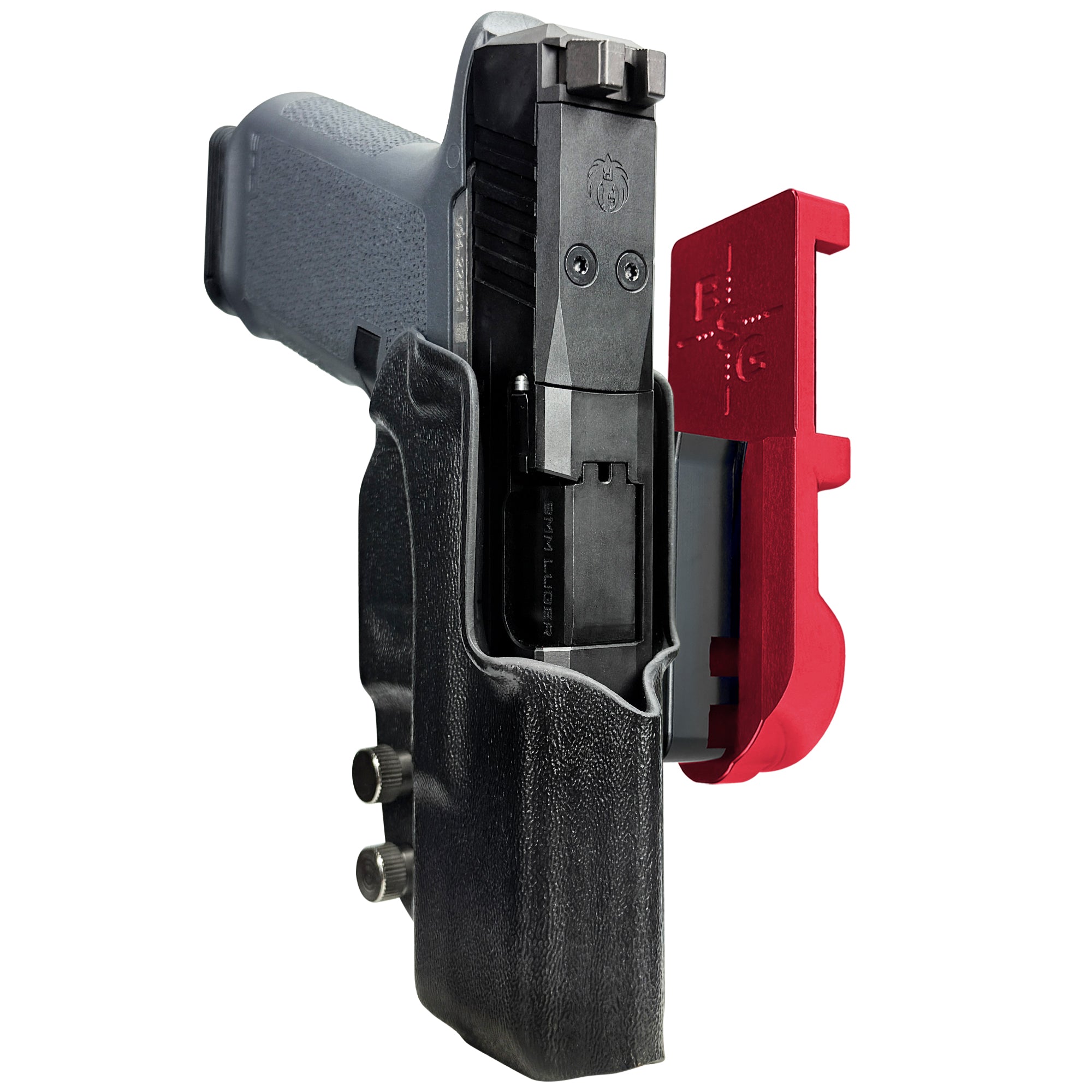Ruger RXM IPSC/USPA Quick Mount Holster with Red Belt Attachment, Black Holster Shell