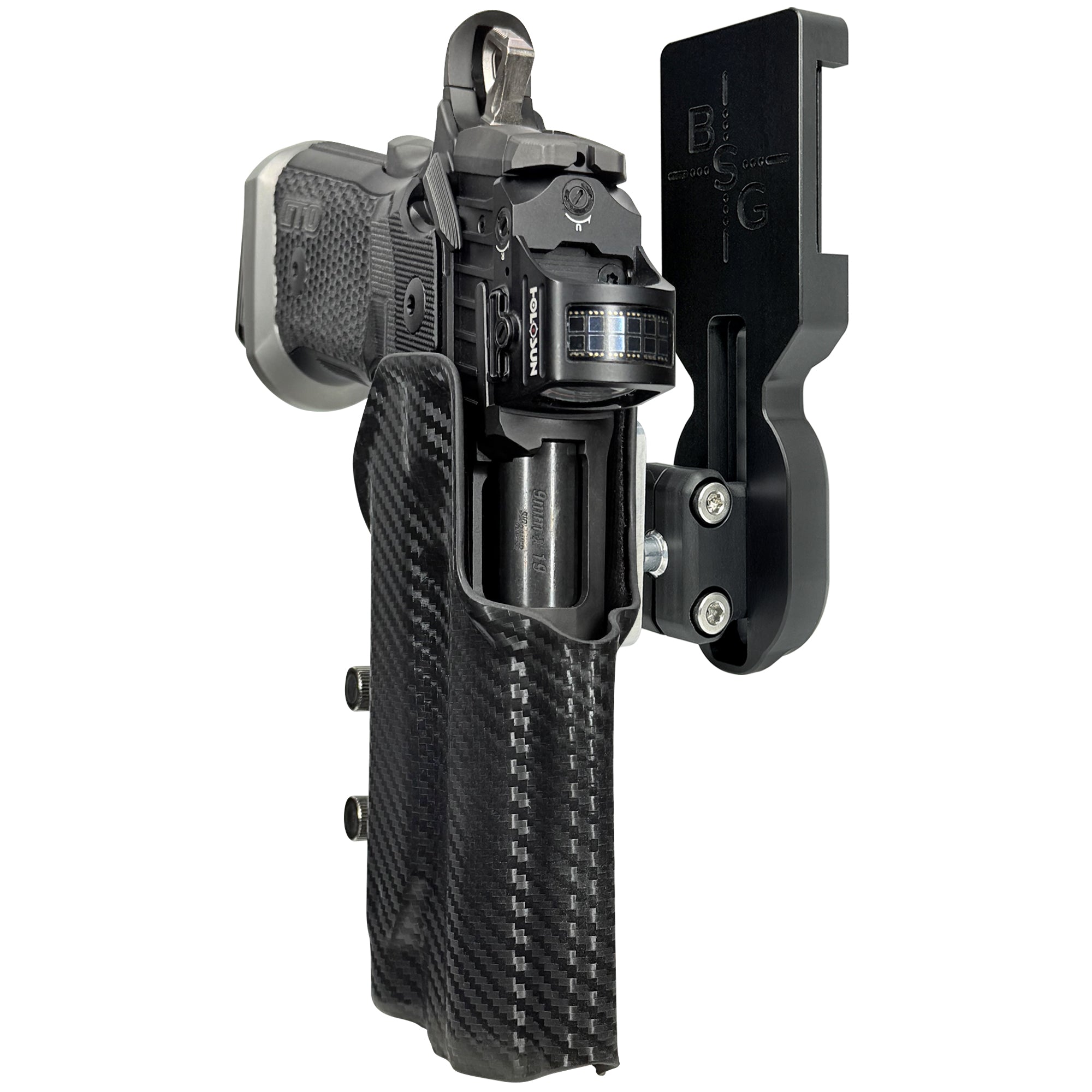 Sig P211 w Holosun P.ID Pro Ball Joint Competition Holster in Carbon Fiber