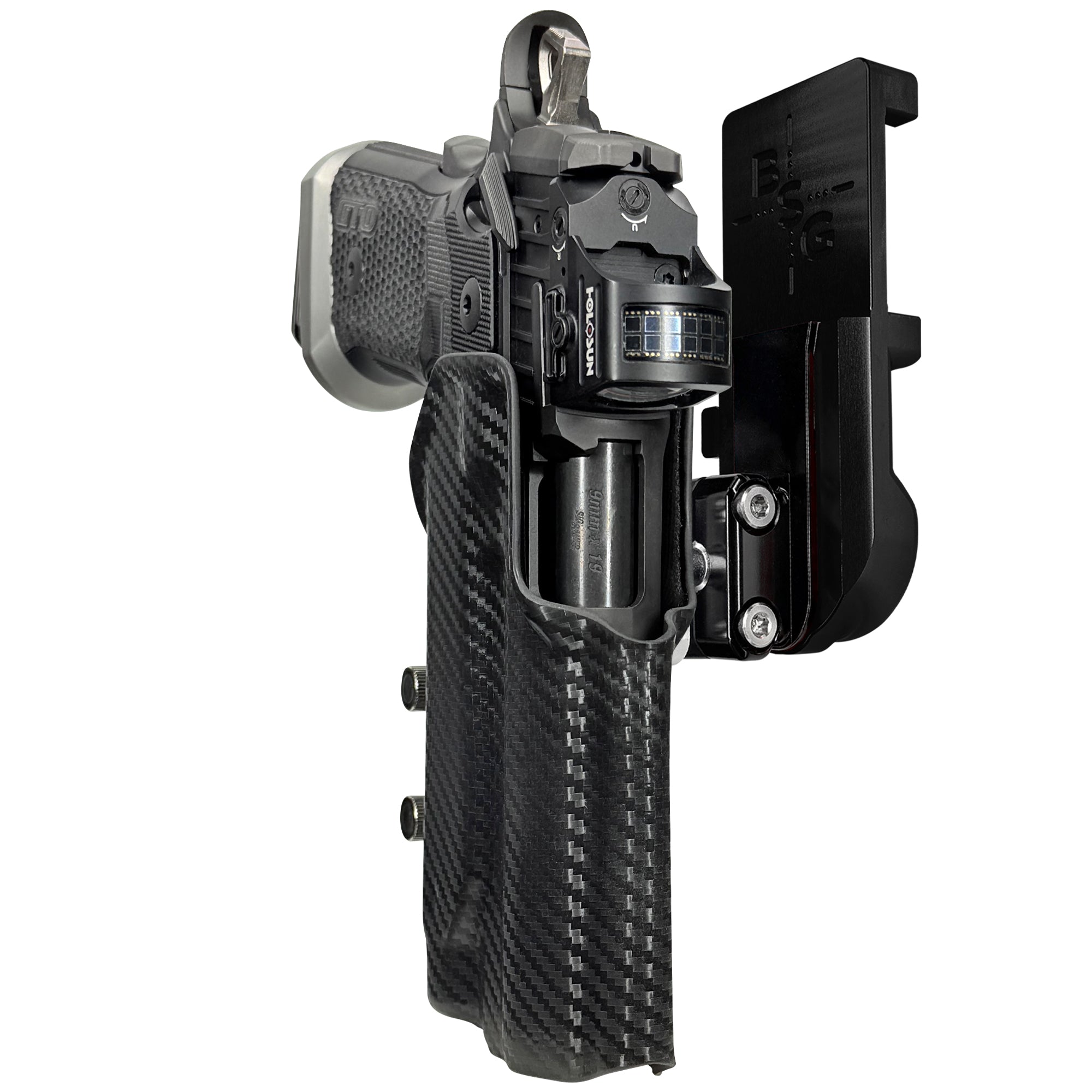Sig P211 w/ P.ID IPSC/USPA Quick Mount Ball Joint Holster with Black Belt Attachment, Carbon Fiber Holster Shell