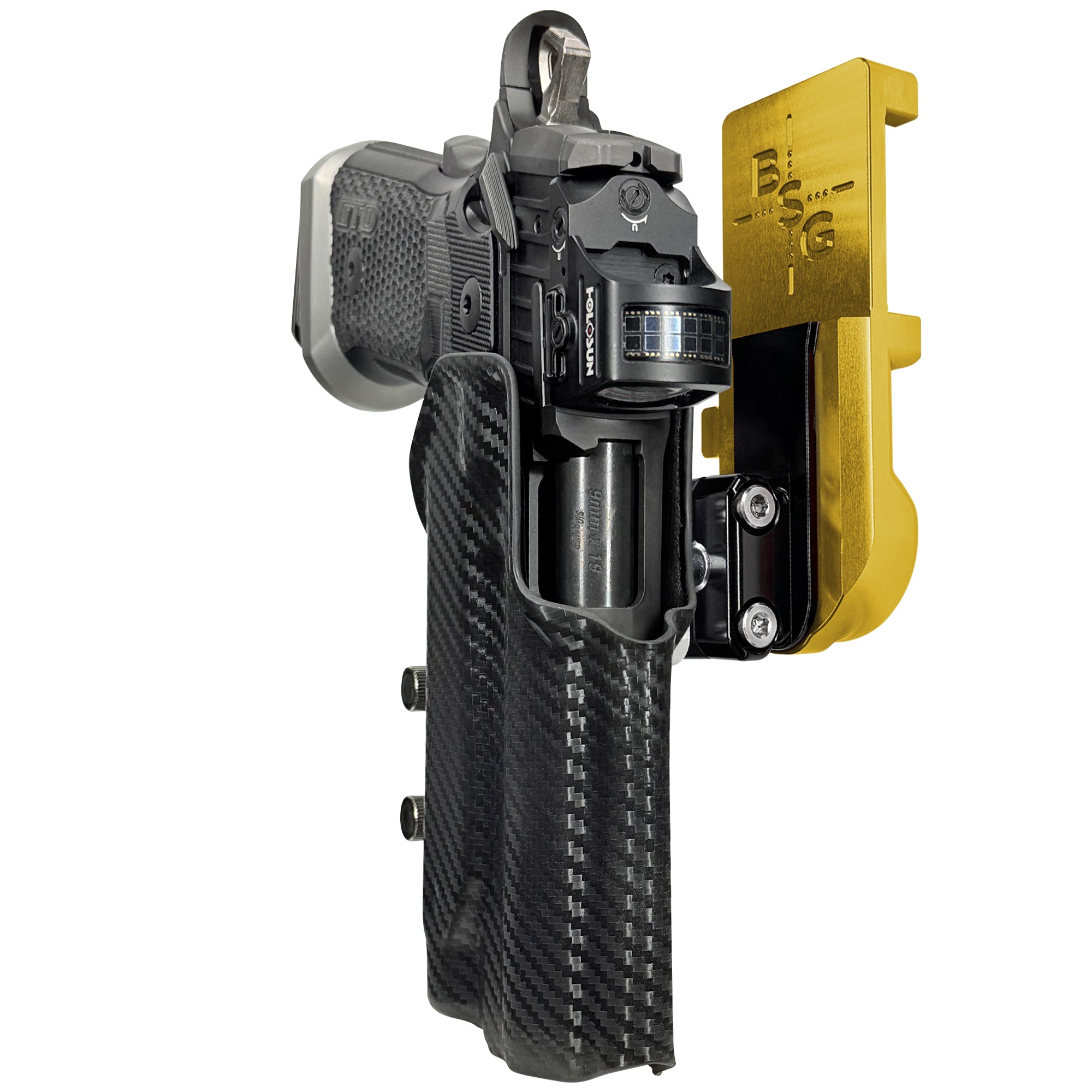 Sig P211 w/ P.ID IPSC/USPA Quick Mount Ball Joint Holster with 24K Gold Belt Attachment, Carbon Fiber Holster Shell