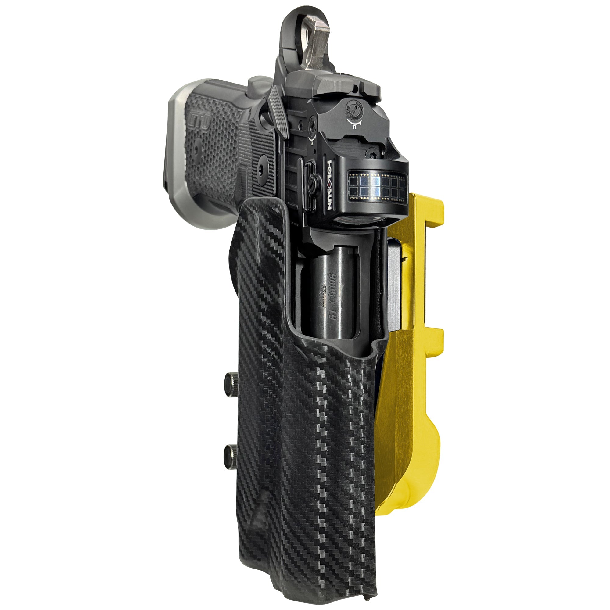Sig P211 w/ P.ID IDPA Quick Mount Holster with 24K Gold Belt Attachment, Carbon Fiber Holster Shell