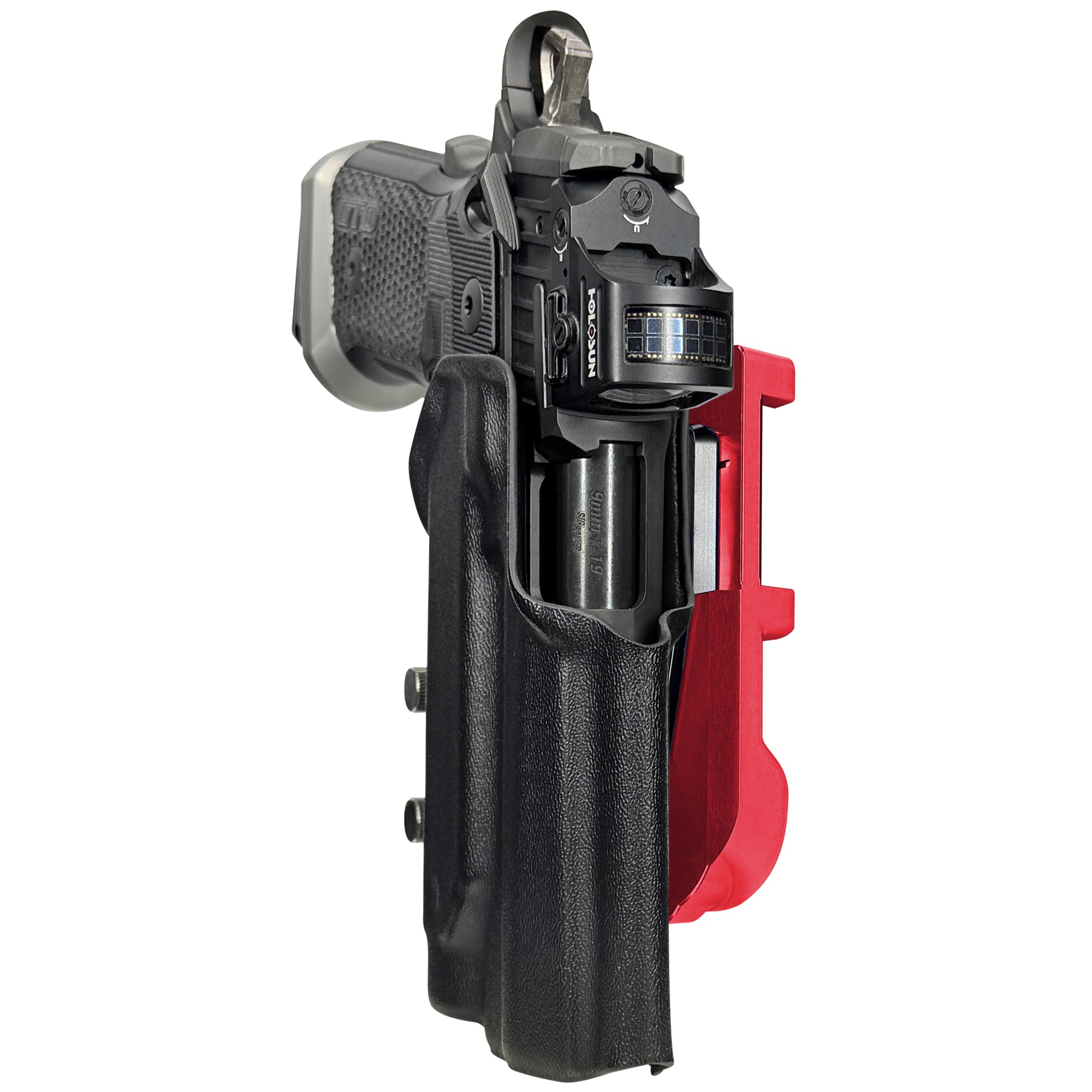 Sig P211 w/ P.ID IDPA Quick Mount Holster with Red Belt Attachment, Black Holster Shell