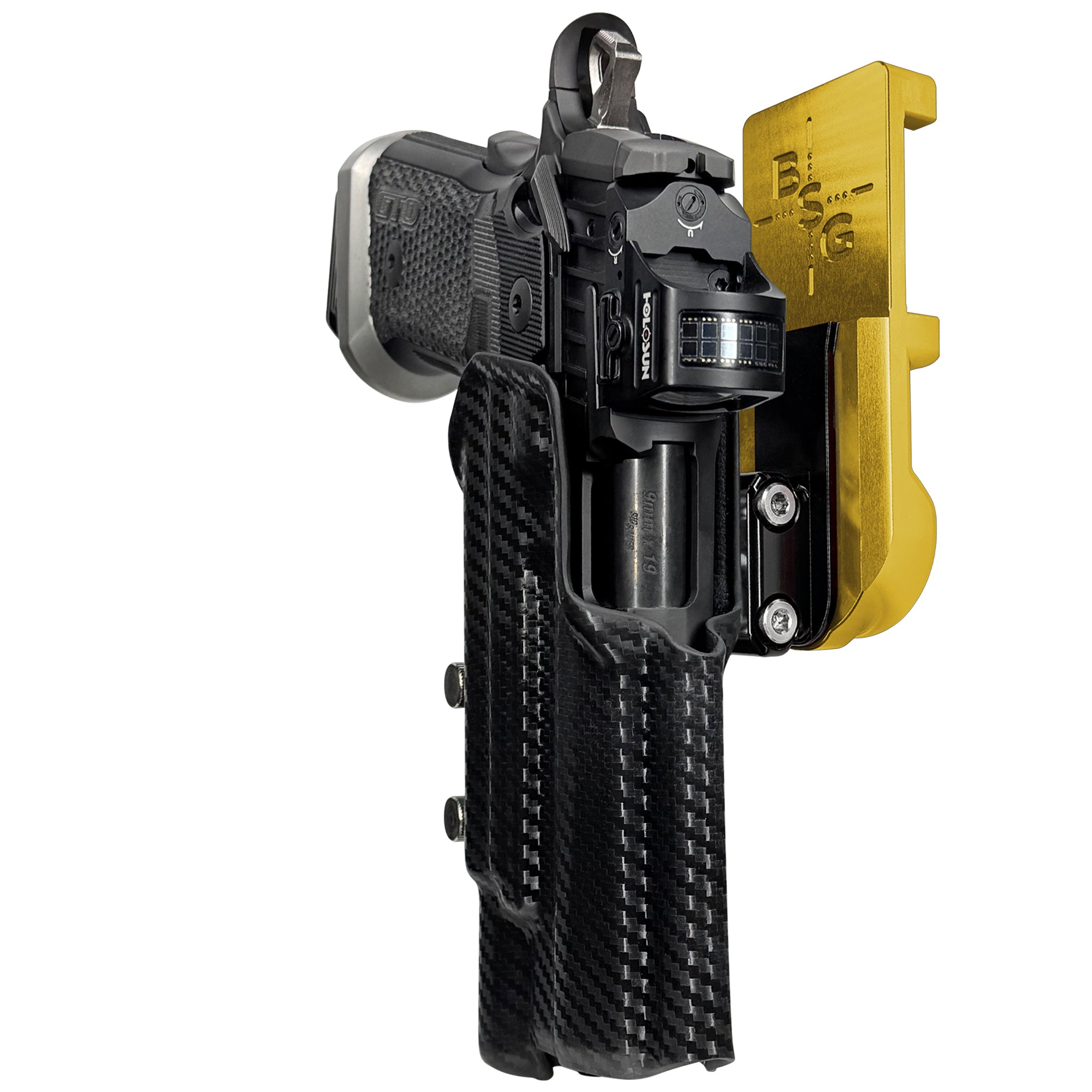 Sig P211 X300UA IPSC/USPA Quick Mount Ball Joint Holster with 24K Gold Belt Attachment, Carbon Fiber Holster Shell