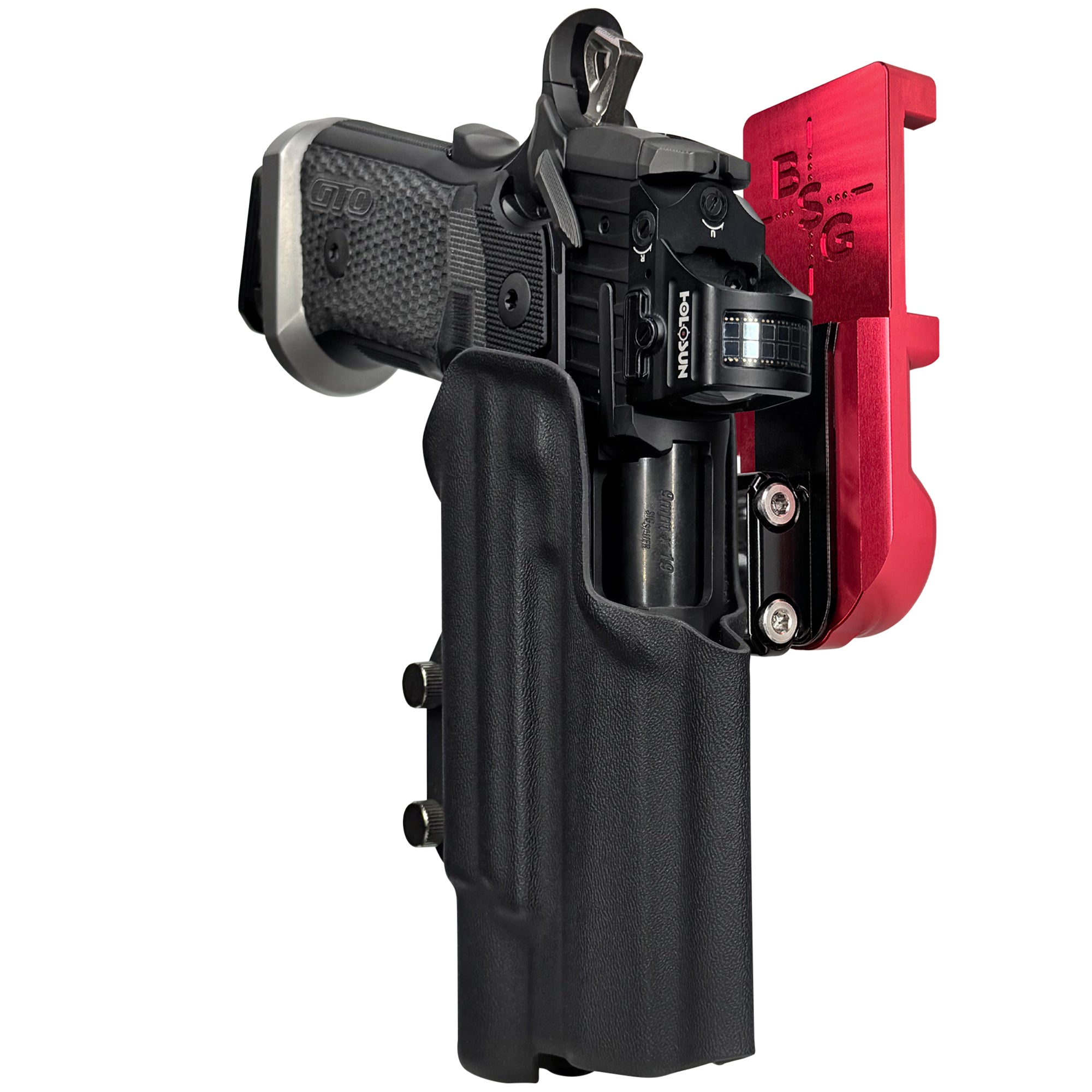 Sig P211 X300UA IPSC/USPA Quick Mount Ball Joint Holster with Red Belt Attachment, Black Holster Shell