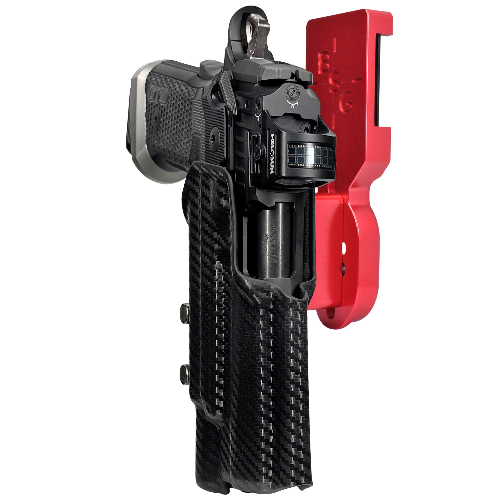 Sig P211 w X300U-A Pro Heavy Duty Competition Holster in Red / Carbon Fiber