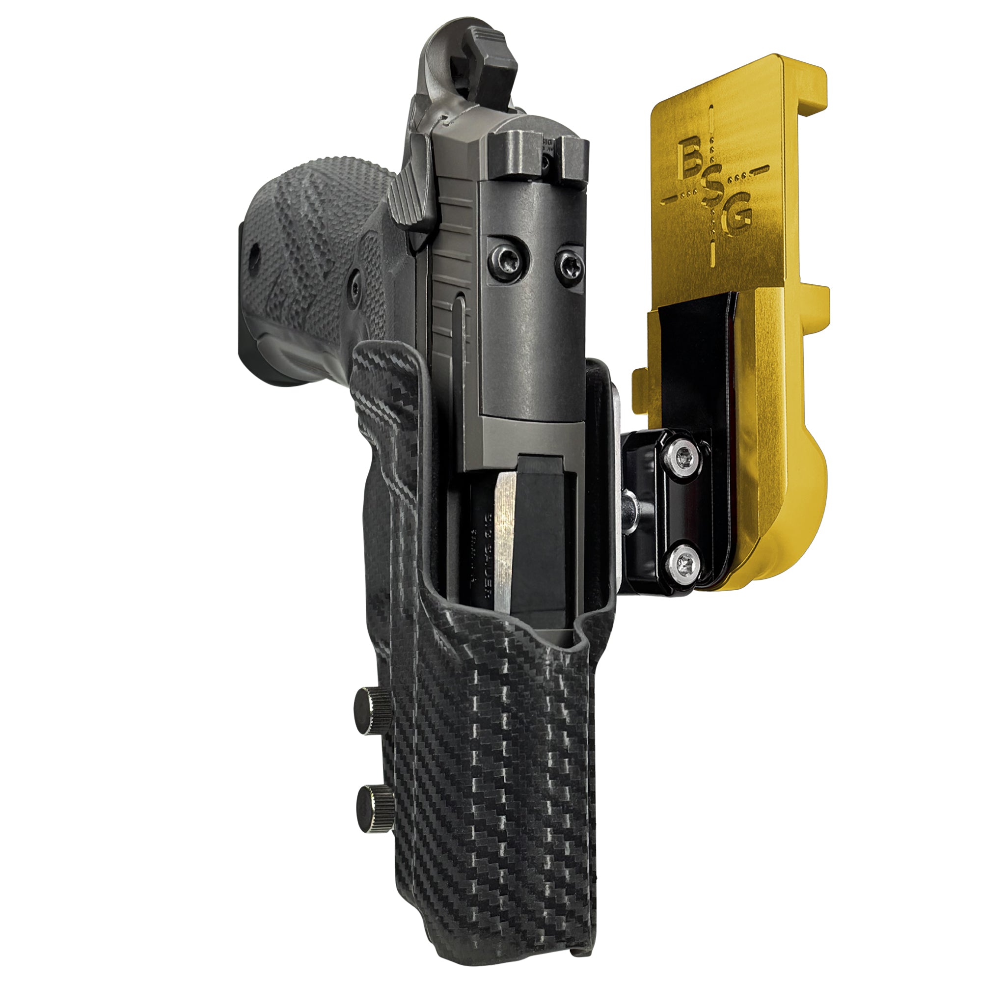 Sig P226 XCarry Legion IPSC/USPA Quick Mount Ball Joint Holster with 24K Gold Belt Attachment, Carbon Fiber Holster Shell