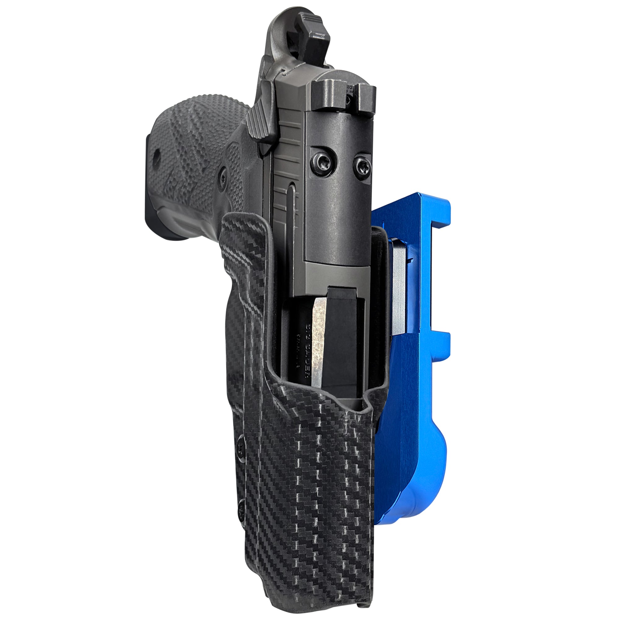 Sig P226 XCarry Legion IDPA Quick Mount Holster with Blue Belt Attachment, Carbon Fiber Holster Shell