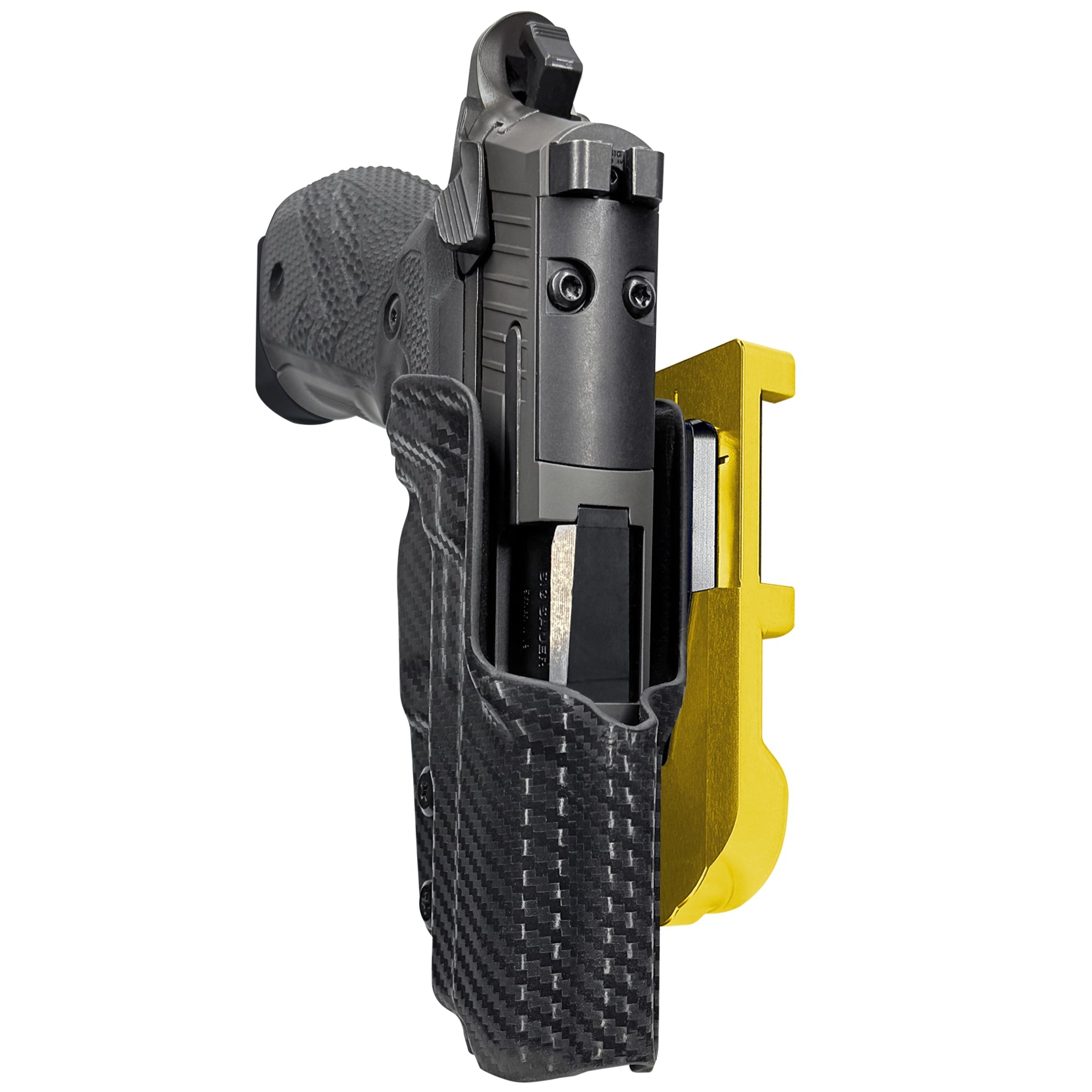 Sig P226 XCarry Legion IDPA Quick Mount Holster with 24K Gold Belt Attachment, Carbon Fiber Holster Shell