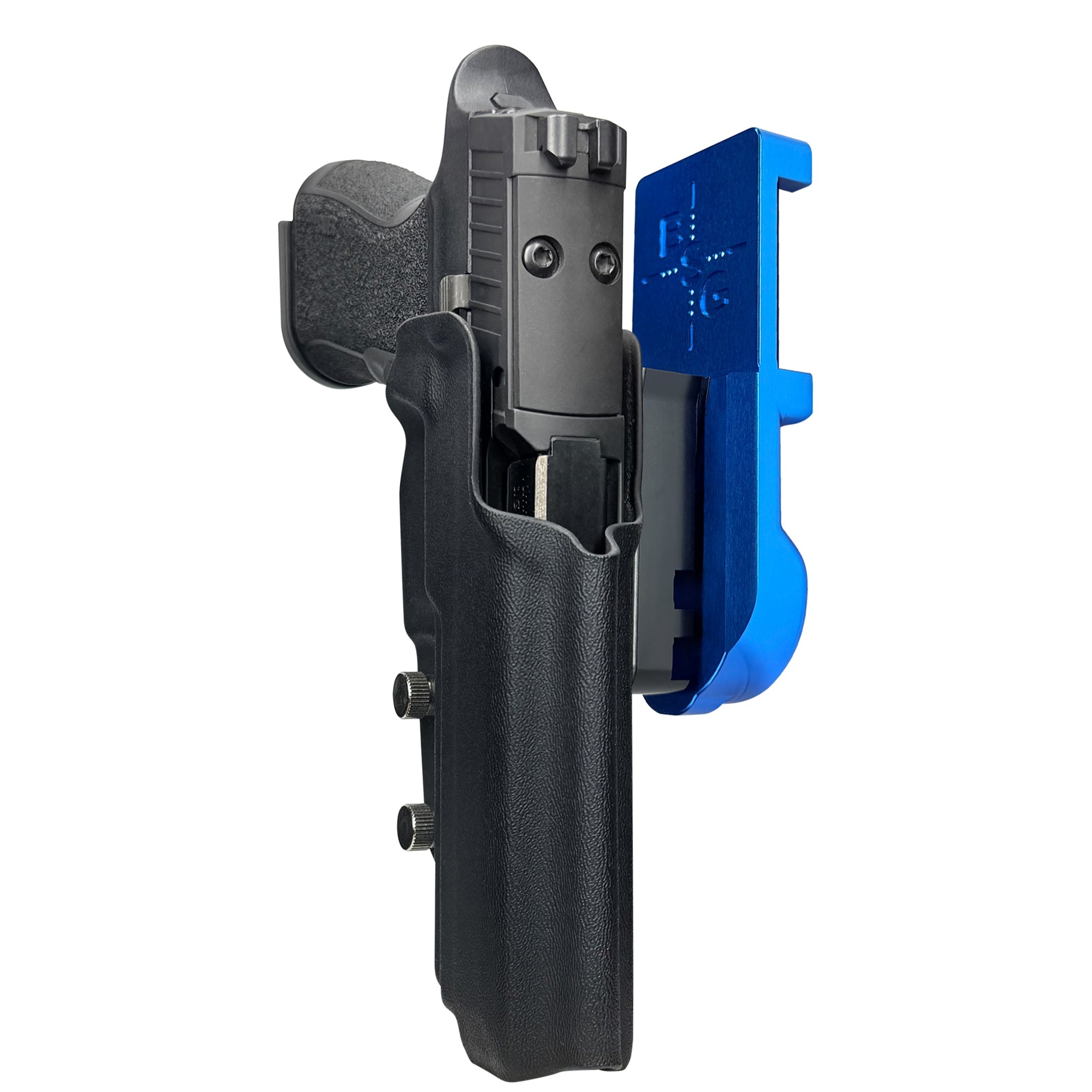 Sig P320 XTEN IPSC/USPA Quick Mount Holster with Blue Belt Attachment, Black Holster Shell