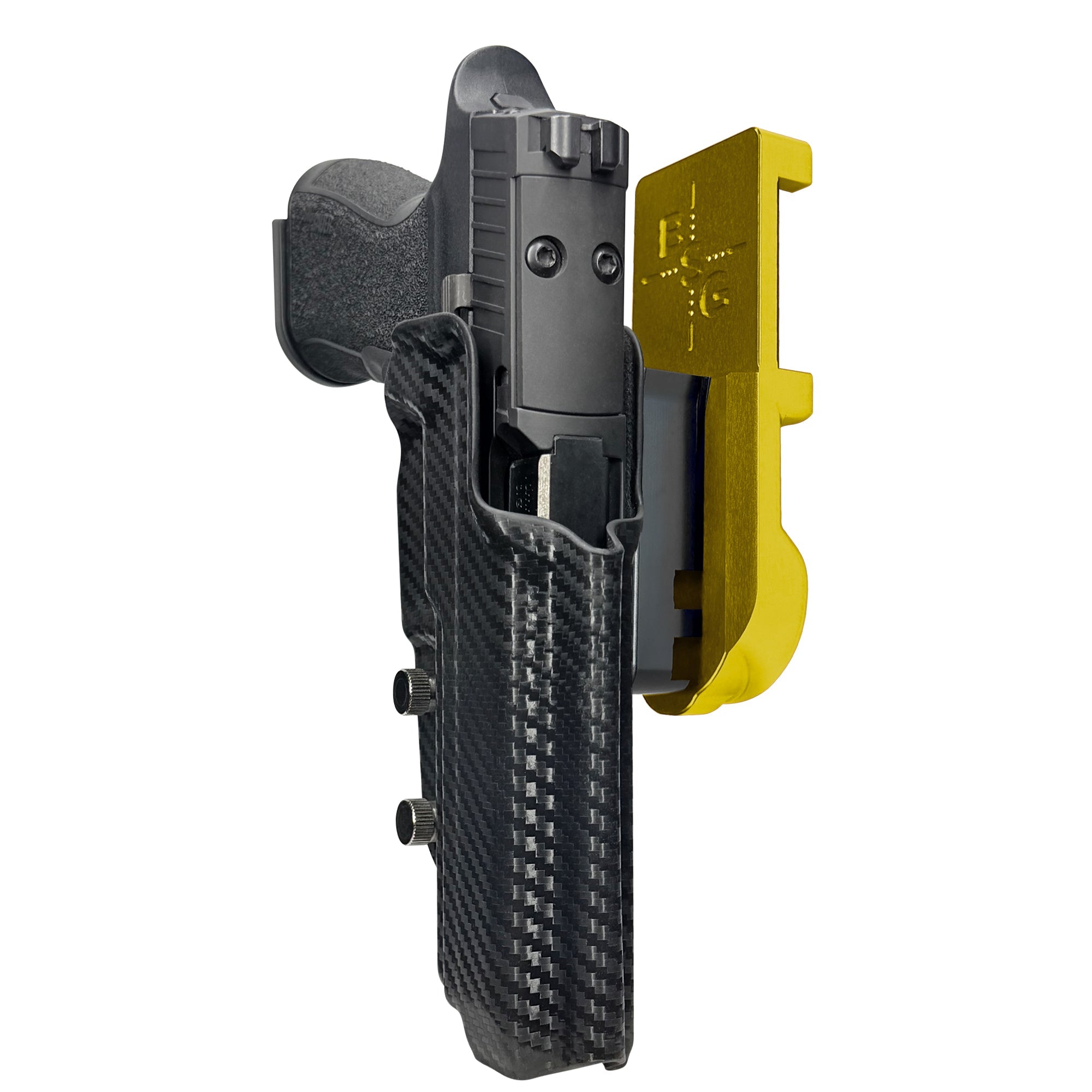 Sig P320 XTEN IPSC/USPA Quick Mount Holster with 24K Gold Belt Attachment, Carbon Fiber Holster Shell