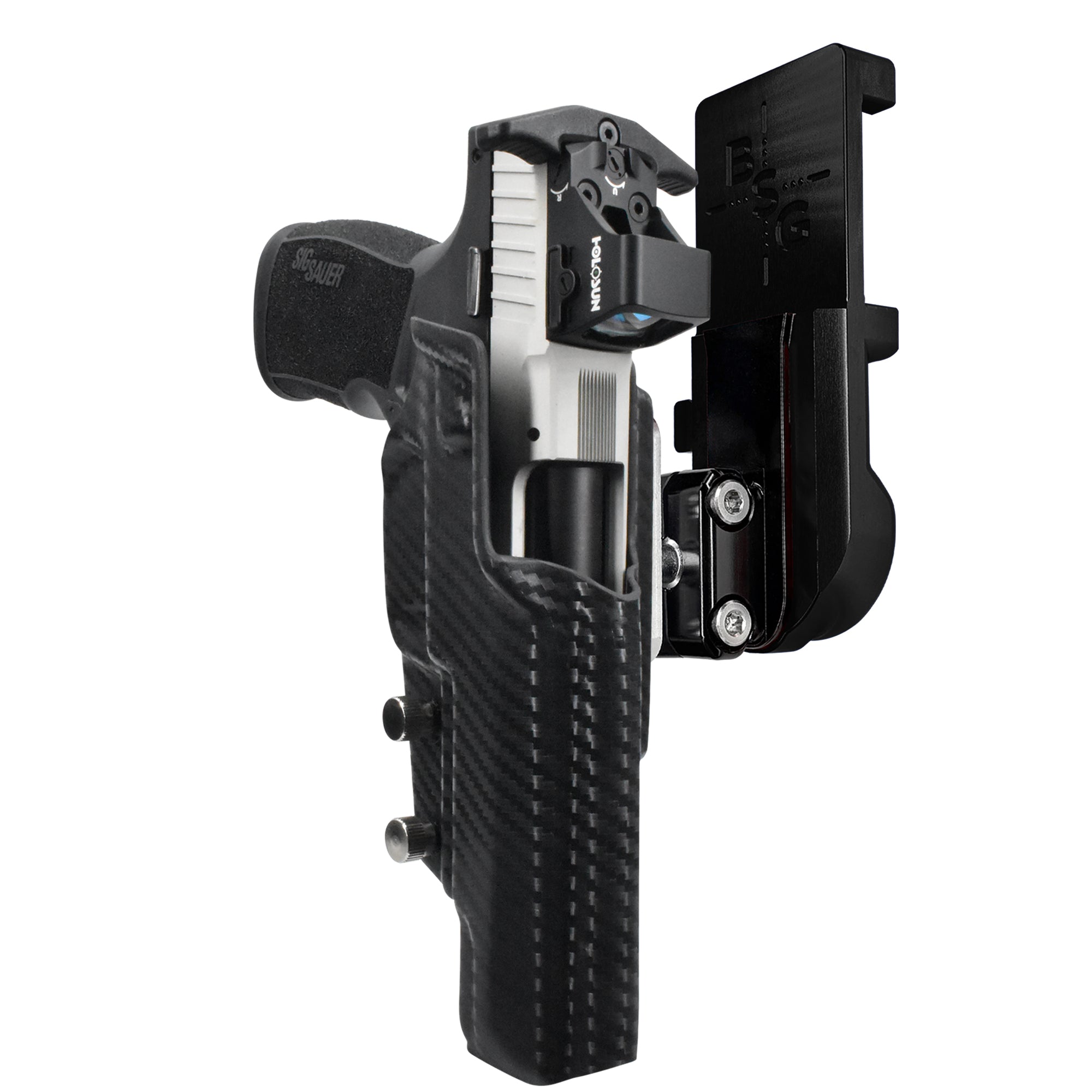 Sig Sauer P322 COMP IPSC/USPA Quick Mount Ball Joint Holster with Black Belt Attachment, Carbon Fiber Holster Shell