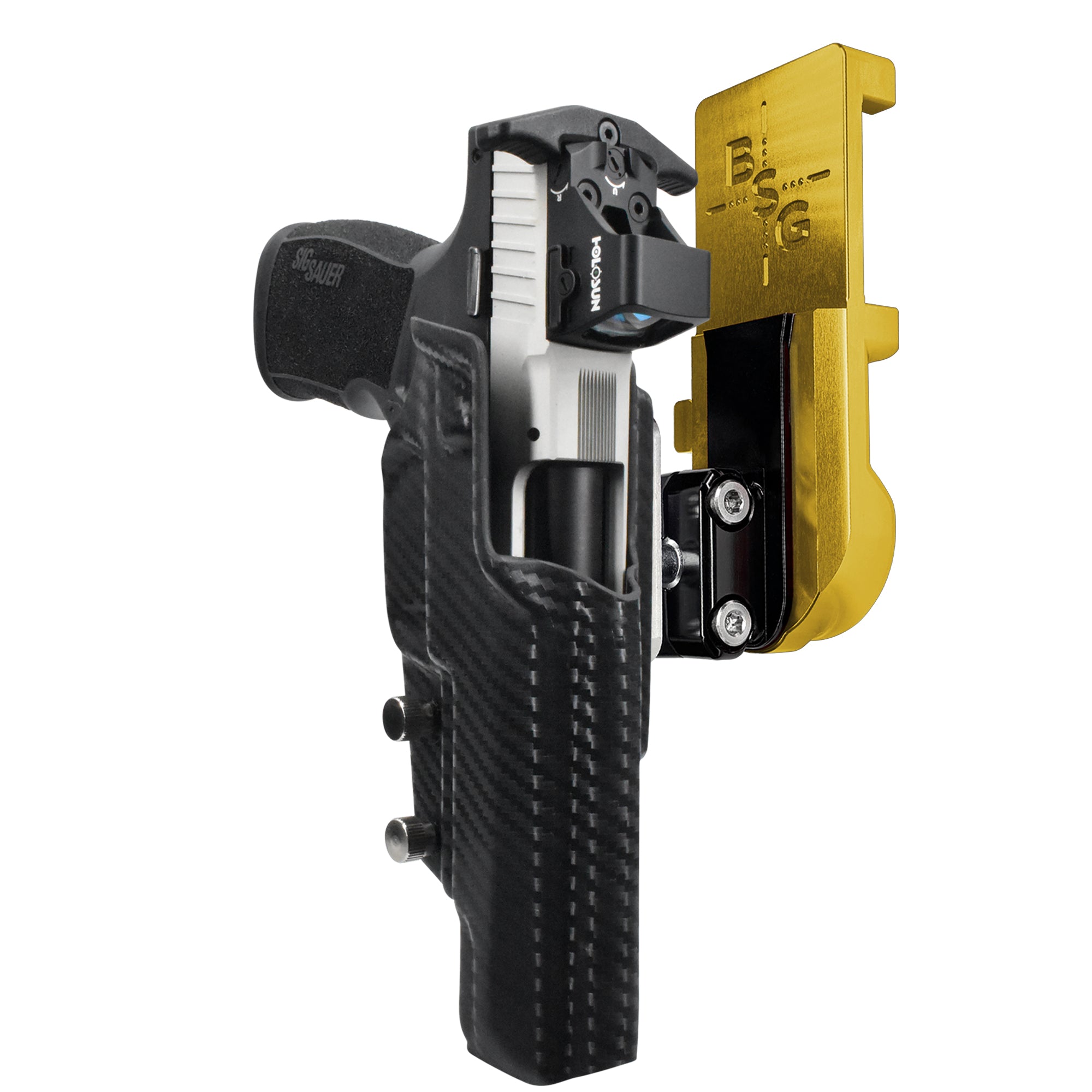 Sig Sauer P322 COMP IPSC/USPA Quick Mount Ball Joint Holster with 24K Gold Belt Attachment, Carbon Fiber Holster Shell