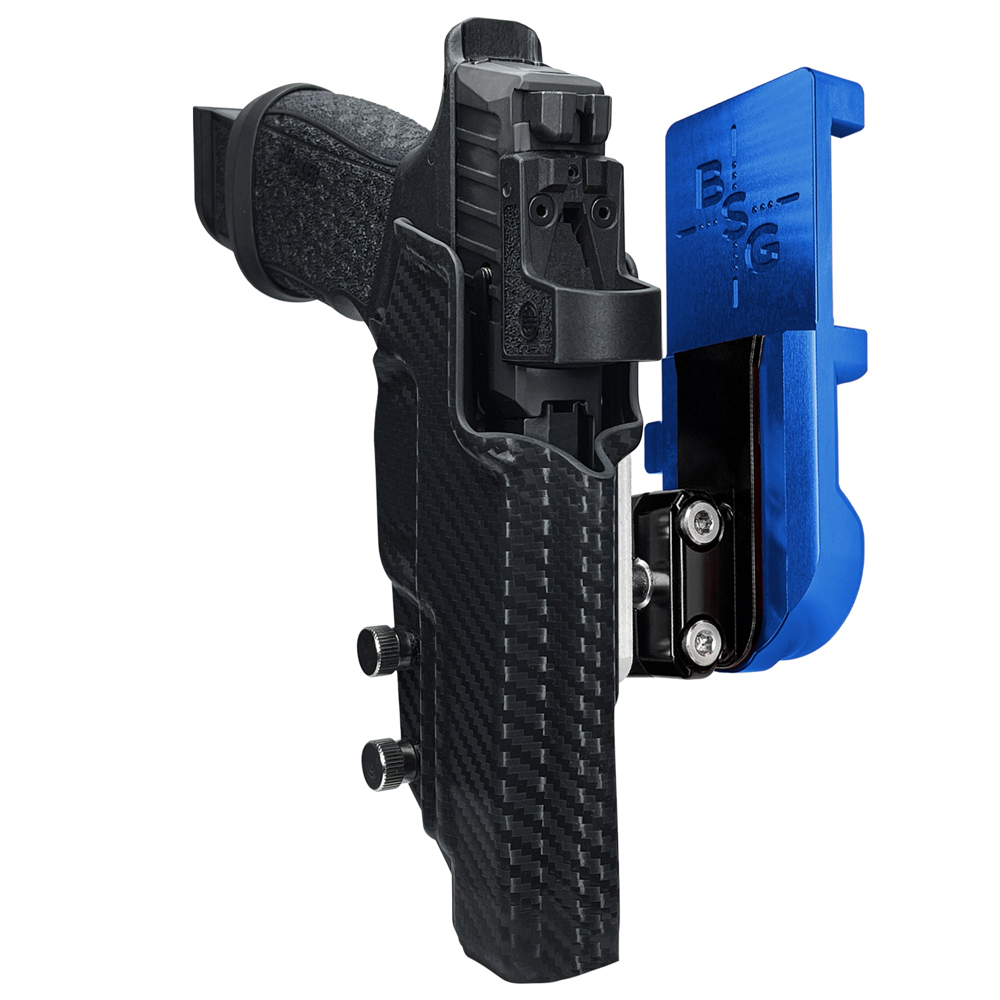 Sig Sauer P365 FUSE IPSC/USPA Quick Mount Ball Joint Holster with Blue Belt Attachment, Carbon Fiber Holster Shell