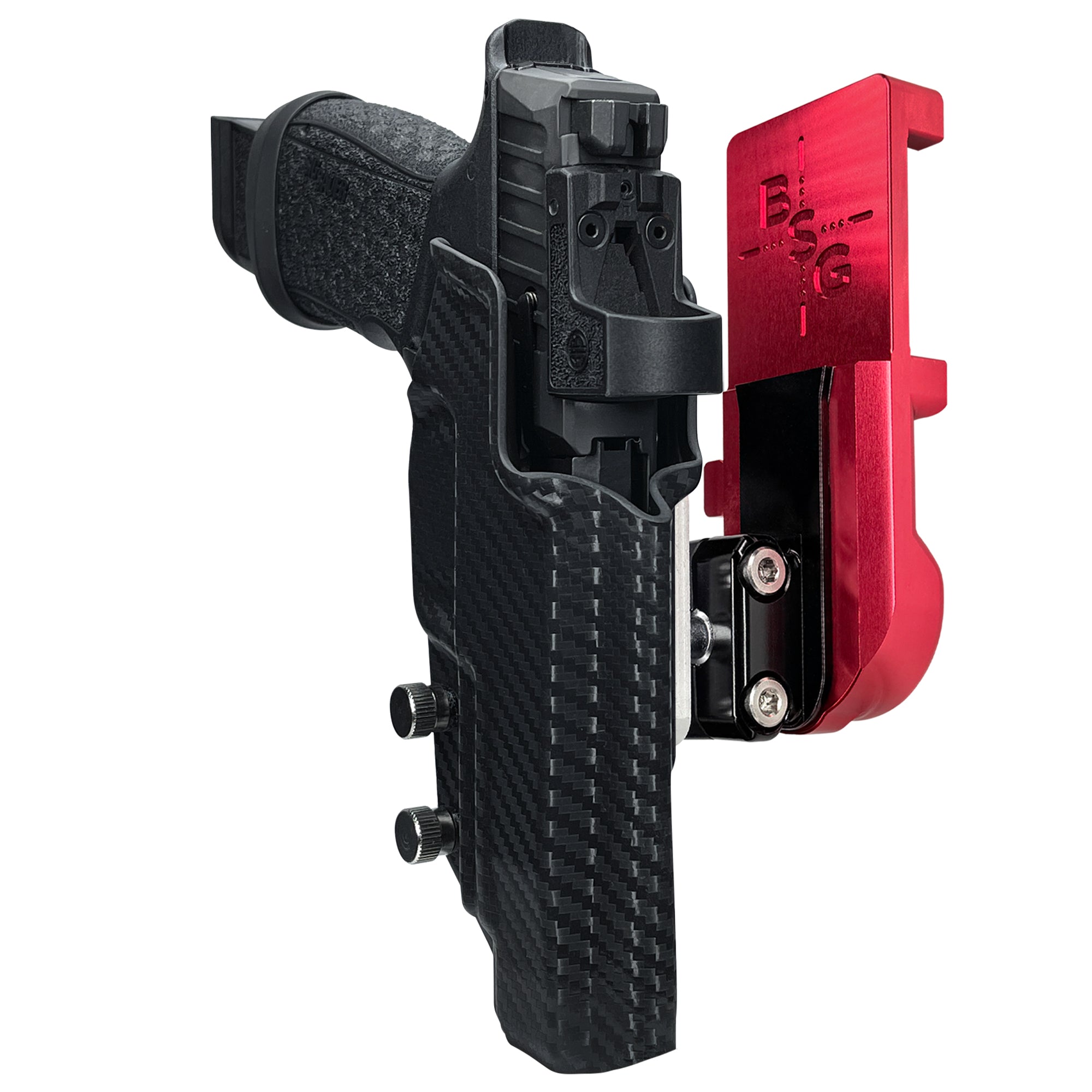 Sig Sauer P365 FUSE IPSC/USPA Quick Mount Ball Joint Holster with Red Belt Attachment, Carbon Fiber Holster Shell