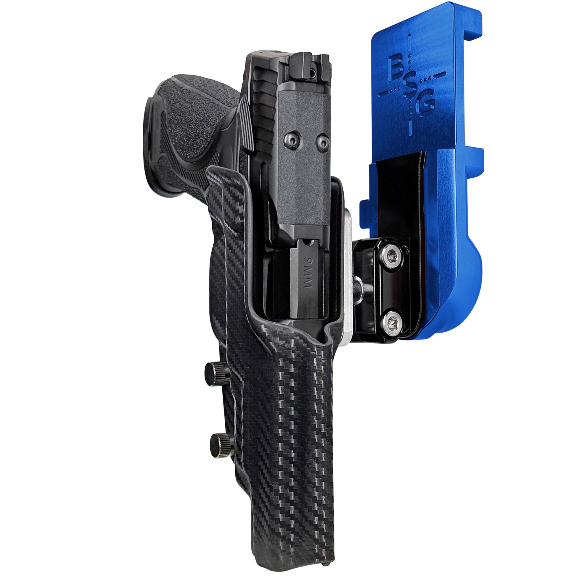 S&W M&P9 M2.0 Metal HD IPSC/USPA Quick Mount Ball Joint Holster with Blue Belt Attachment, Carbon Fiber Holster Shell