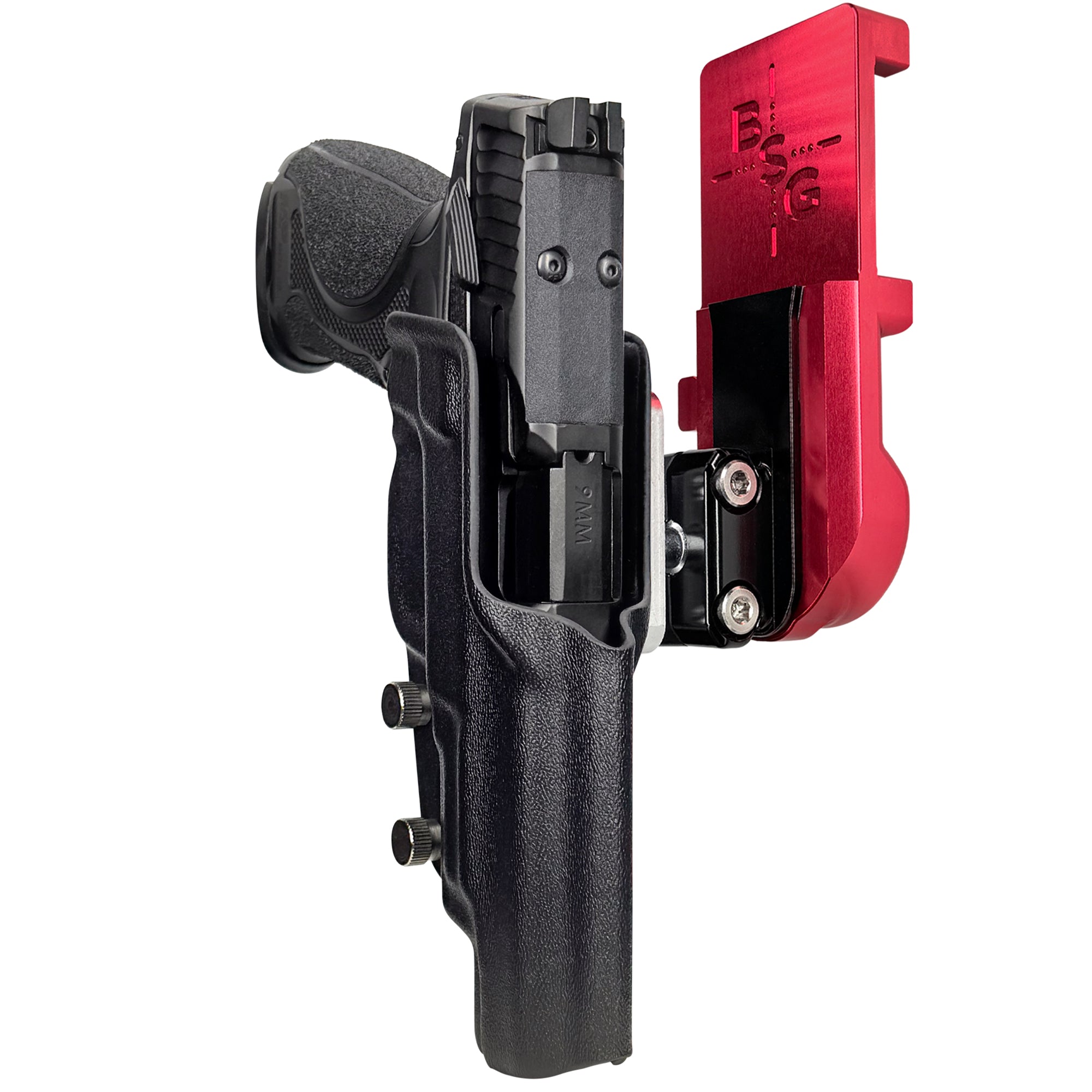 S&W M&P9 M2.0 Metal HD IPSC/USPA Quick Mount Ball Joint Holster with Red Belt Attachment, Black Holster Shell