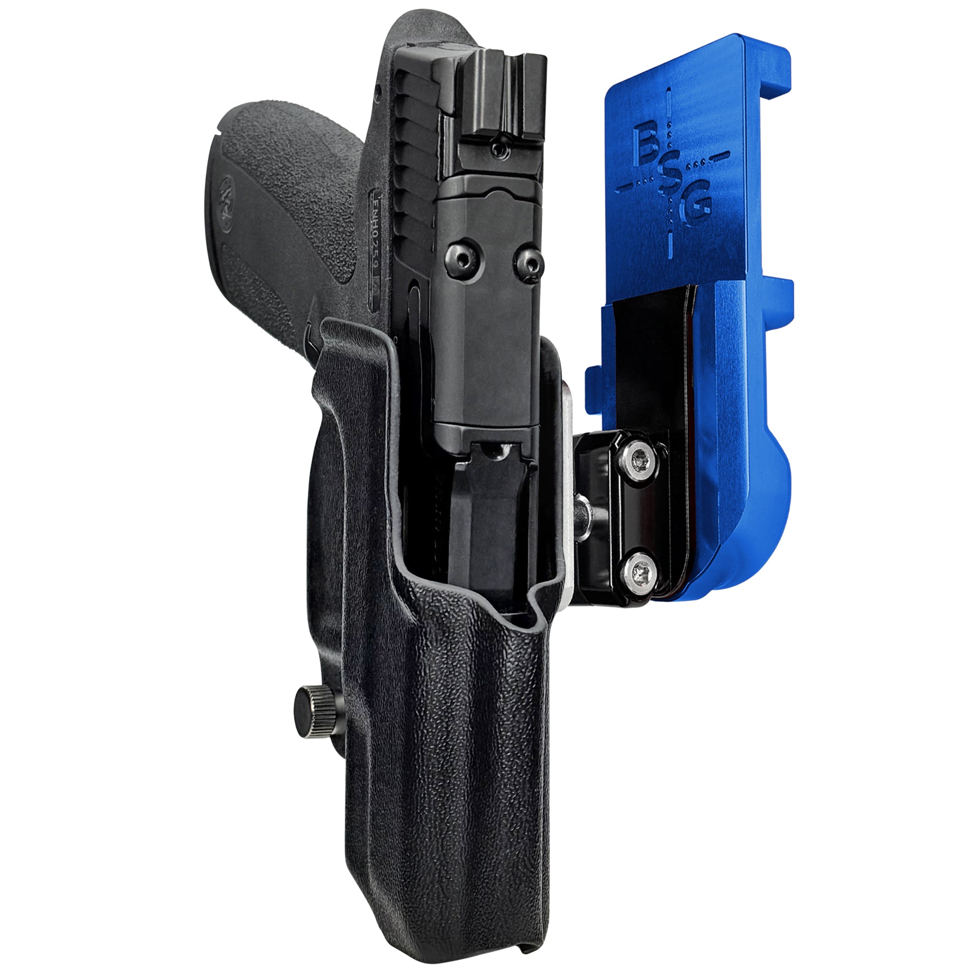 S&W M&P Shield X IPSC/USPA Quick Mount Ball Joint Holster with Blue Belt Attachment, Black Holster Shell