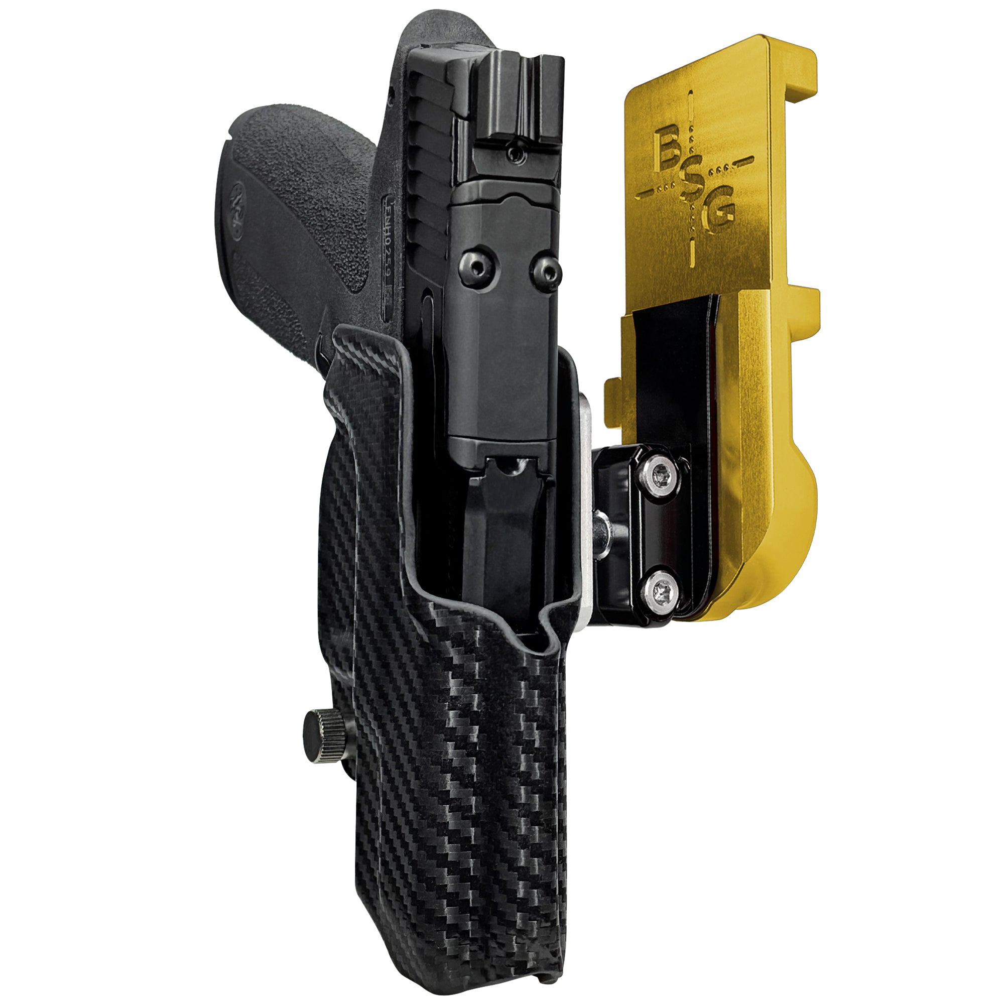 S&W M&P Shield X IPSC/USPA Quick Mount Ball Joint Holster with 24K Gold Belt Attachment, Carbon Fiber Holster Shell