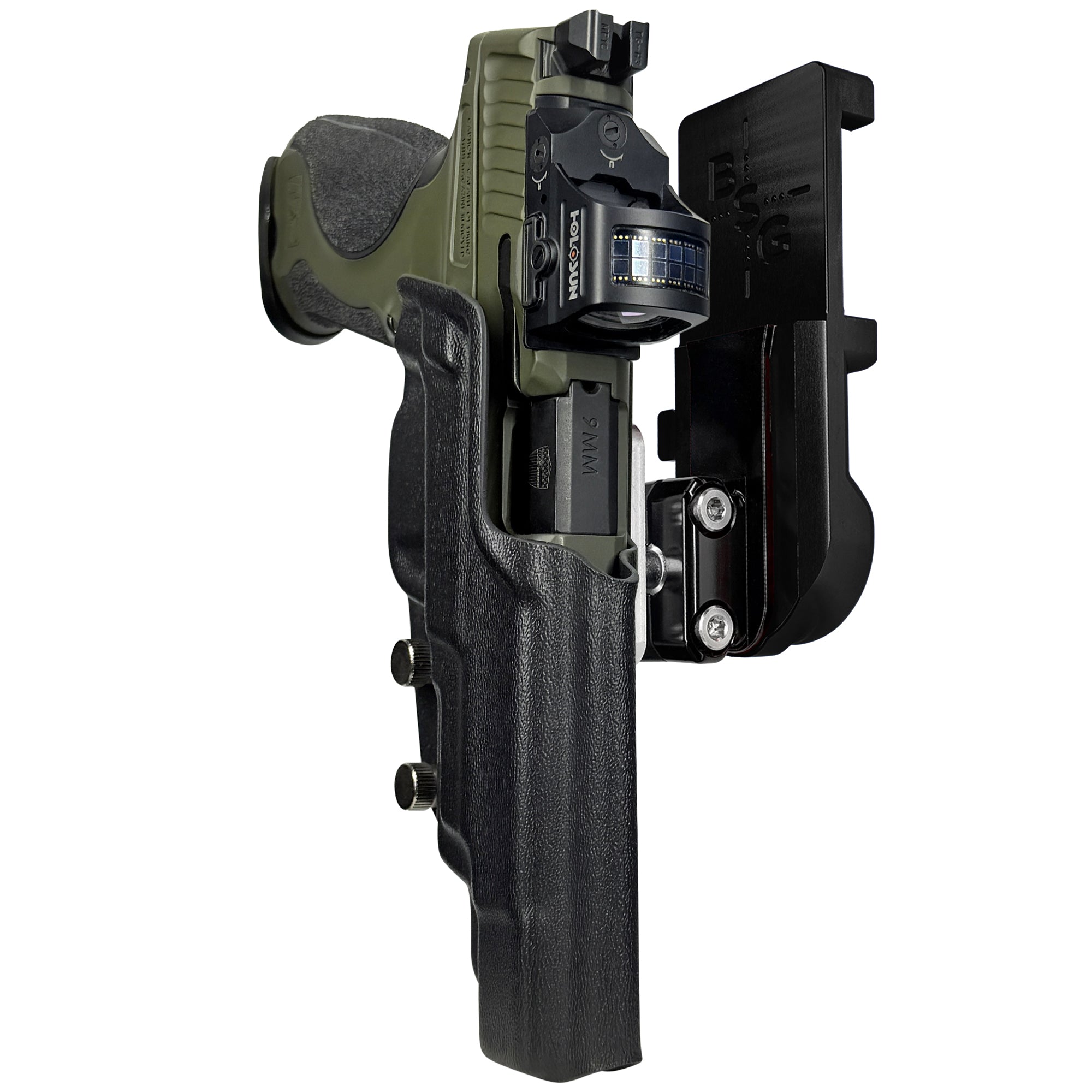 S&W M&P9 Spec Series 2023 IPSC/USPA Quick Mount Ball Joint Holster with Black Belt Attachment, Black Holster Shell