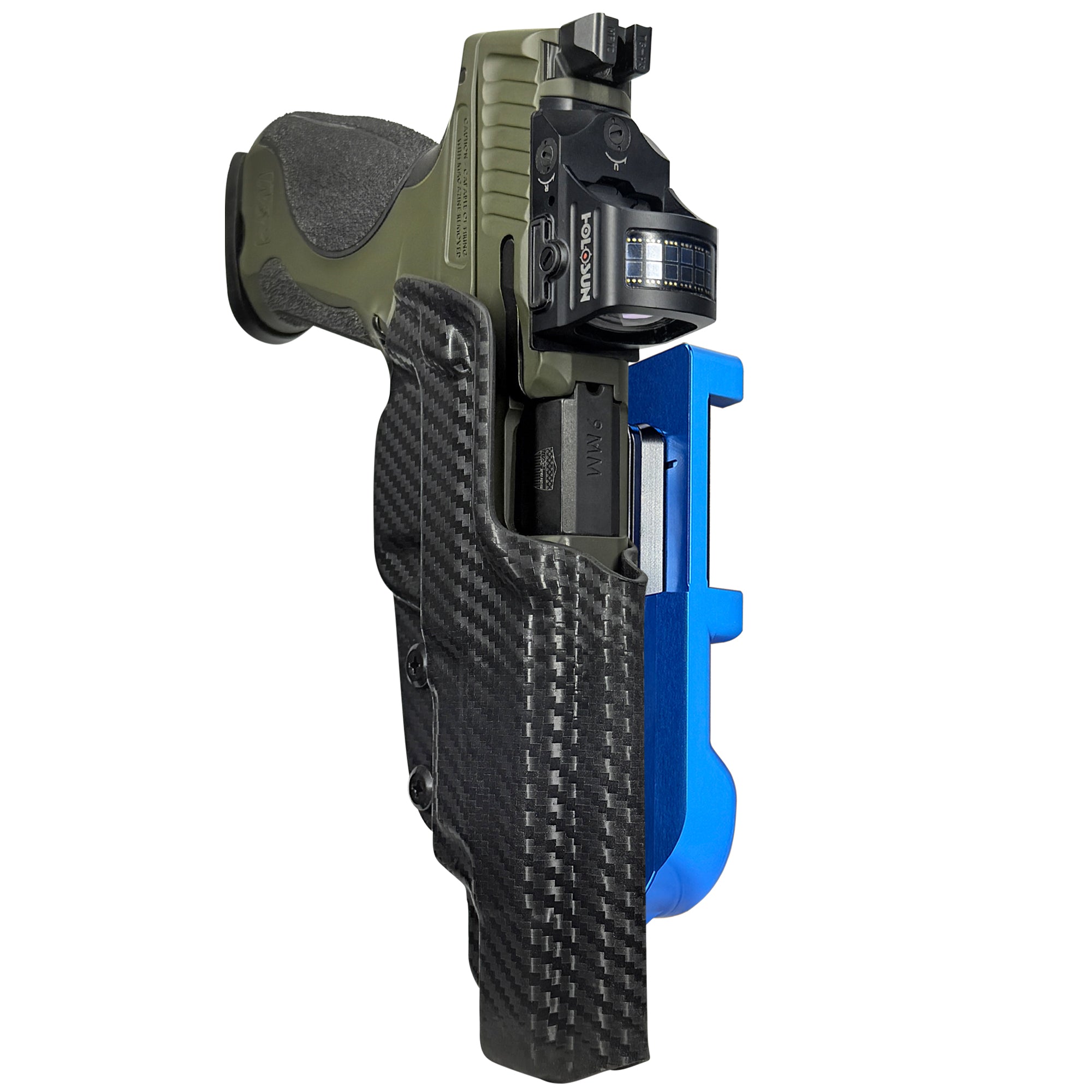 S&W M&P9 Spec Series 2023 IDPA Quick Mount Holster with Blue Belt Attachment, Carbon Fiber Holster Shell
