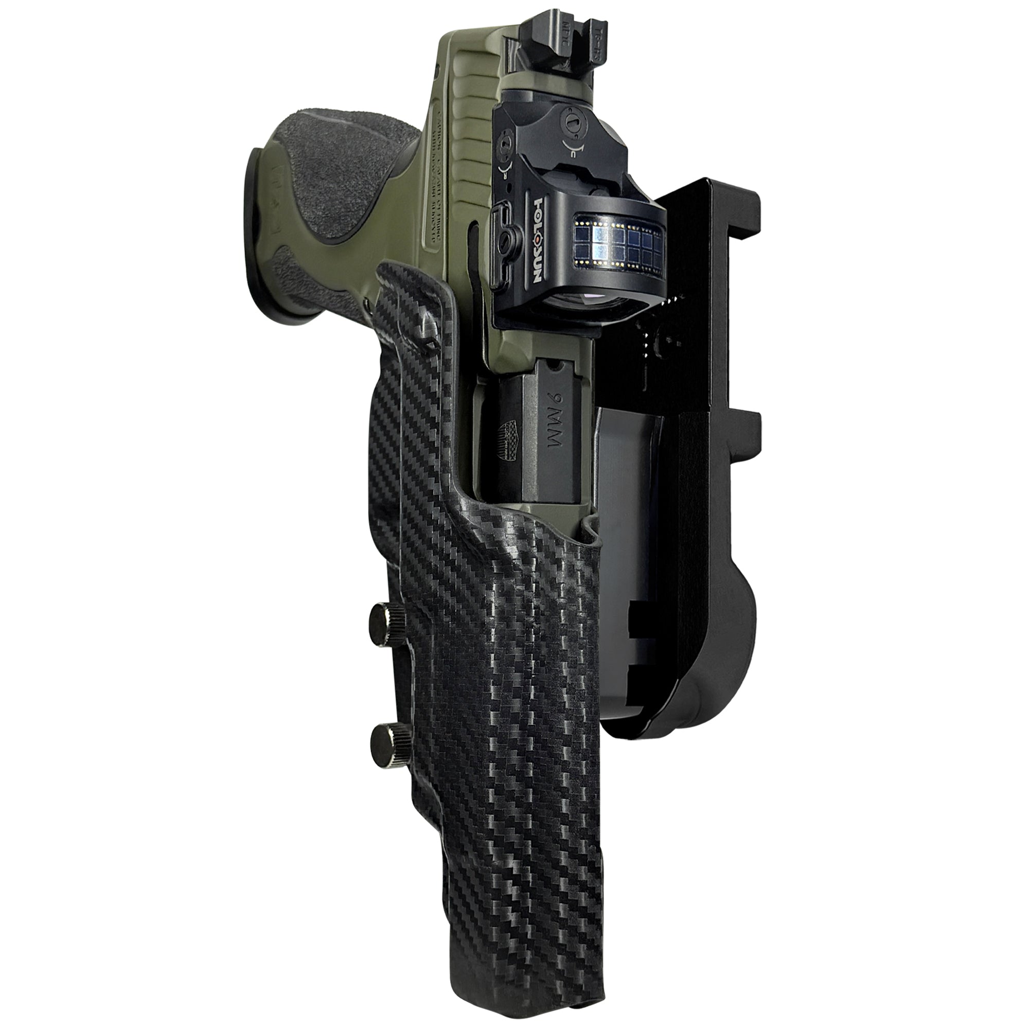 S&W M&P9 Spec Series 2023 IPSC/USPA Quick Mount Holster with Black Belt Attachment, Carbon Fiber Holster Shell