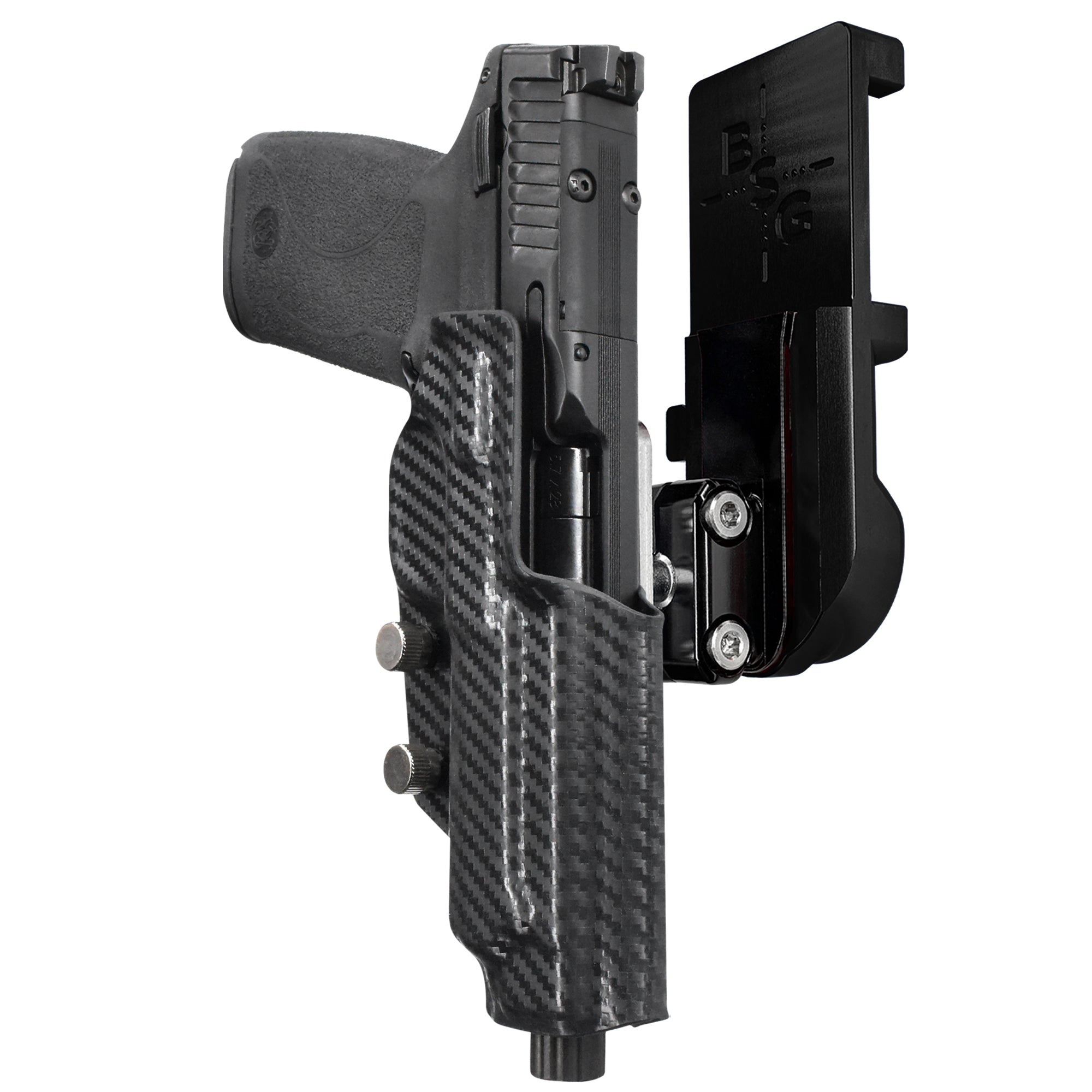 S&W M&P 5.7 IPSC/USPA Quick Mount Ball Joint Holster with Black Belt Attachment, Carbon Fiber Holster Shell