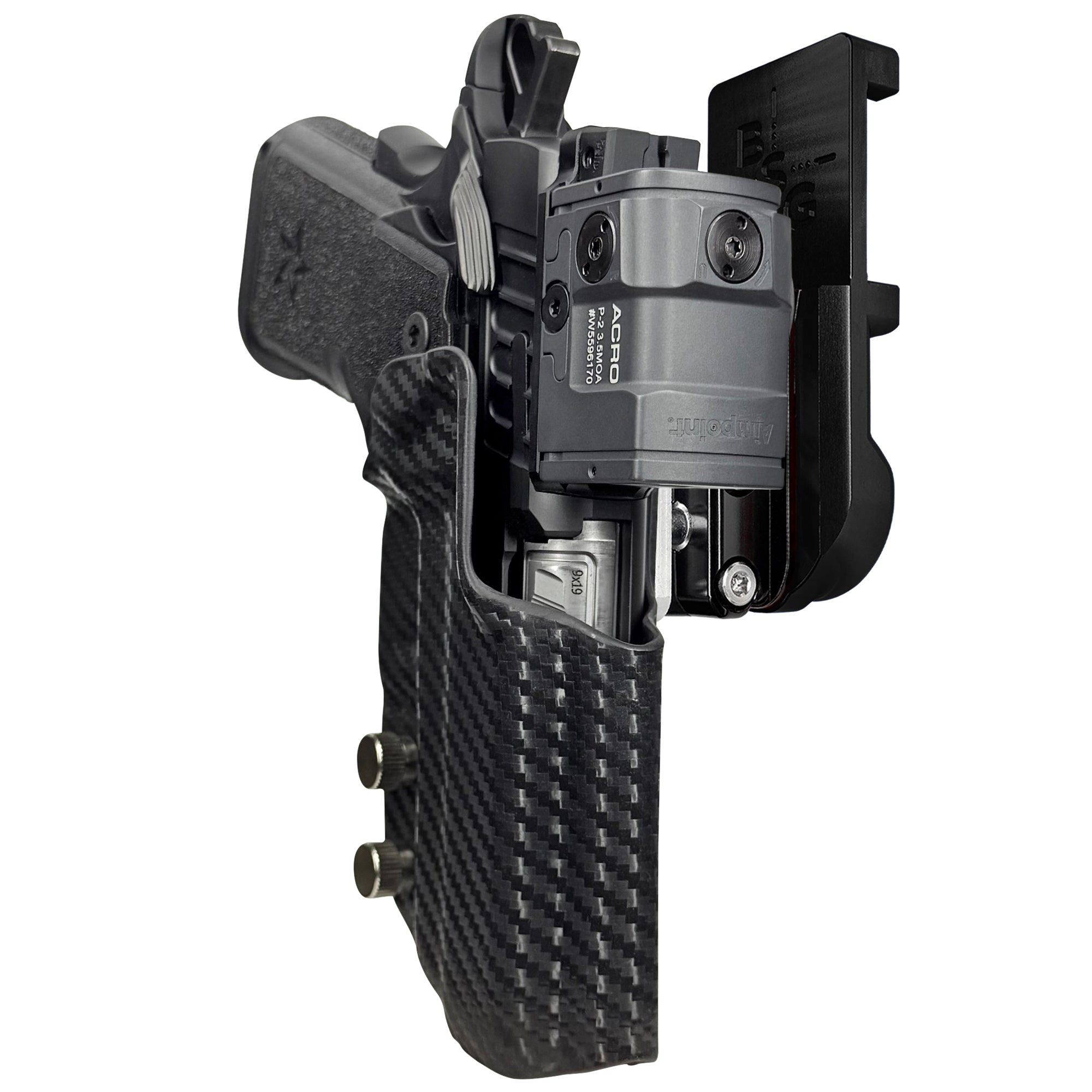 Staccato CS 2024 IPSC/USPA Quick Mount Ball Joint Holster with Black Belt Attachment, Carbon Fiber Holster Shell