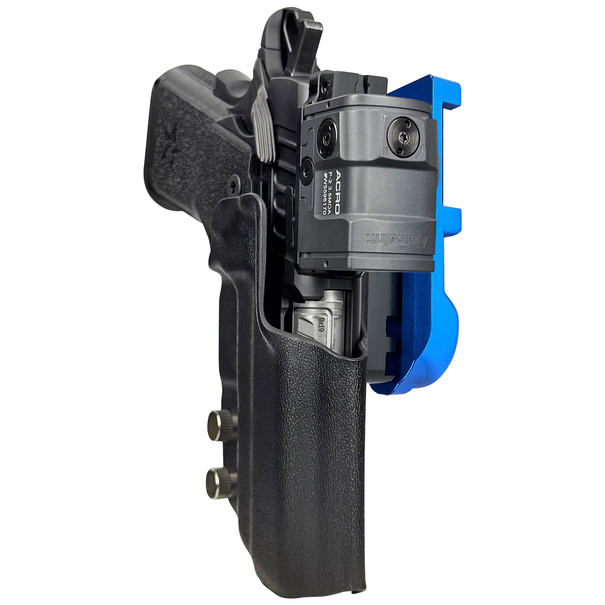 Staccato CS 2024 IPSC/USPA Quick Mount Holster with Blue Belt Attachment, Black Holster Shell