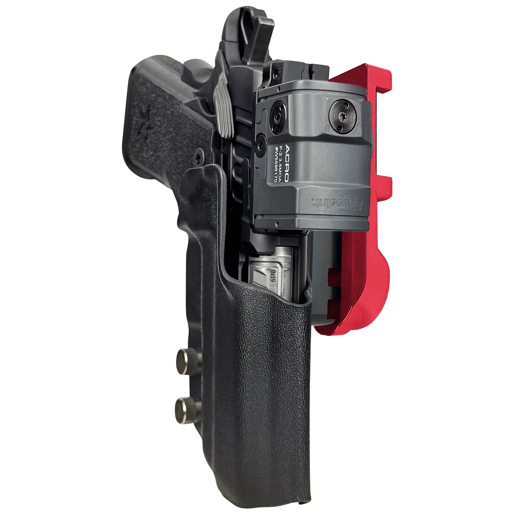 Staccato CS 2024 IPSC/USPA Quick Mount Holster with Red Belt Attachment, Black Holster Shell