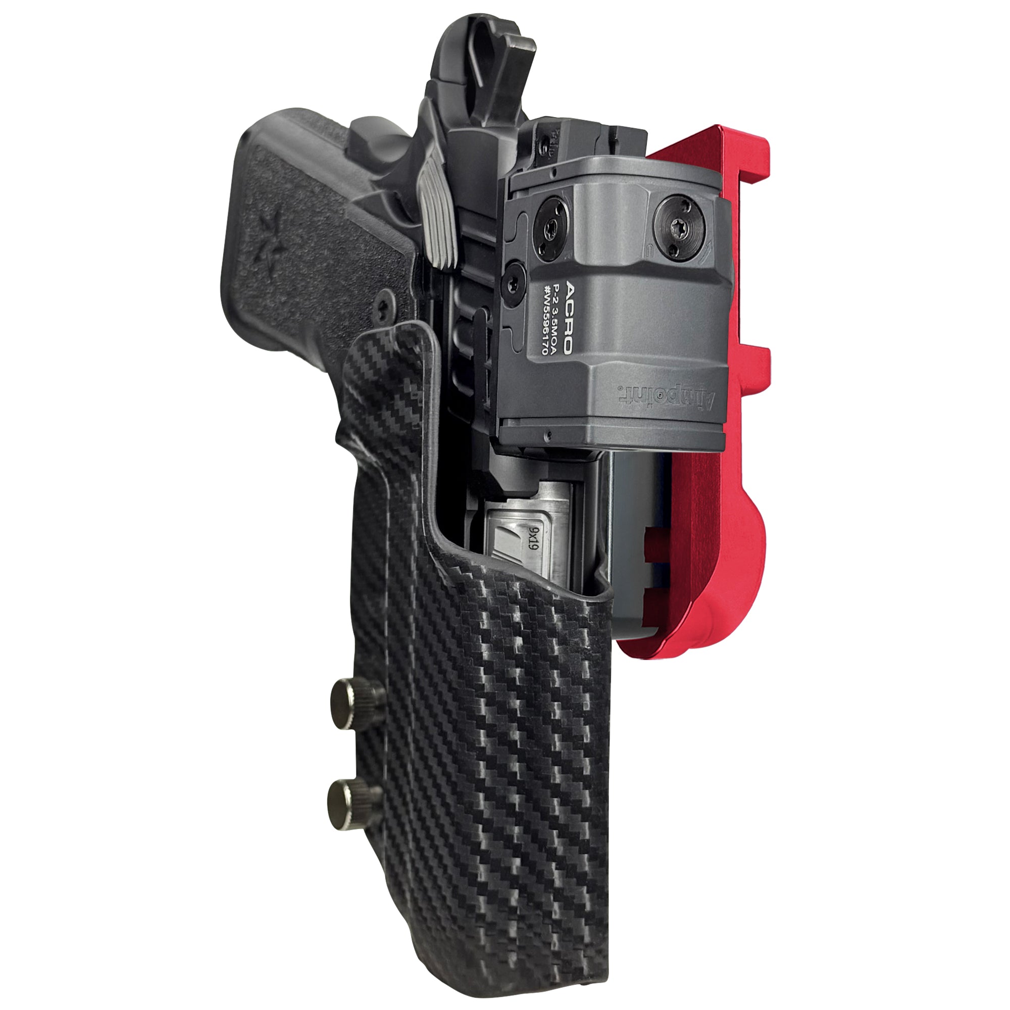 Staccato CS 2024 IPSC/USPA Quick Mount Holster with Red Belt Attachment, Carbon Fiber Holster Shell