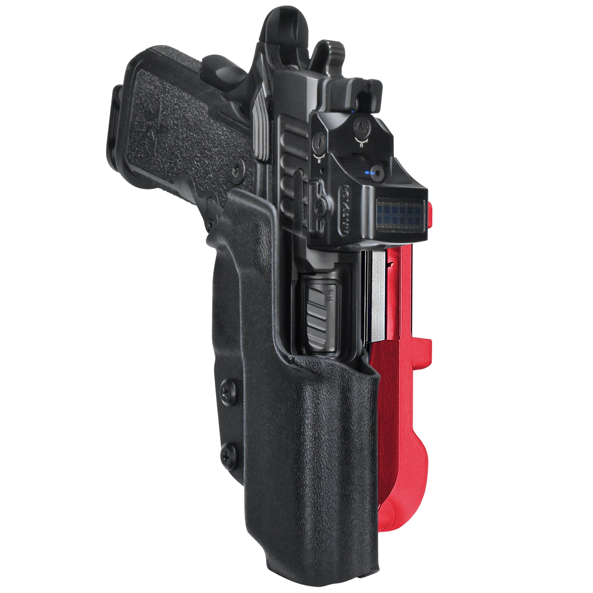 Staccato C 2024 IDPA Quick Mount Holster with Red Belt Attachment, Black Holster Shell