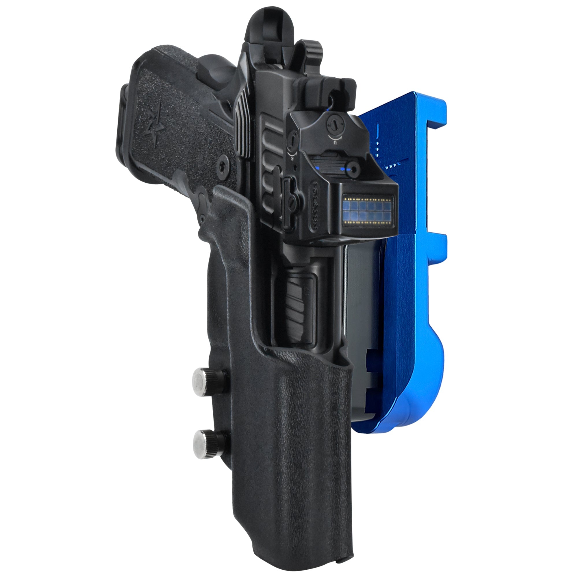 Staccato C 2024 IPSC/USPA Quick Mount Holster with Blue Belt Attachment, Black Holster Shell