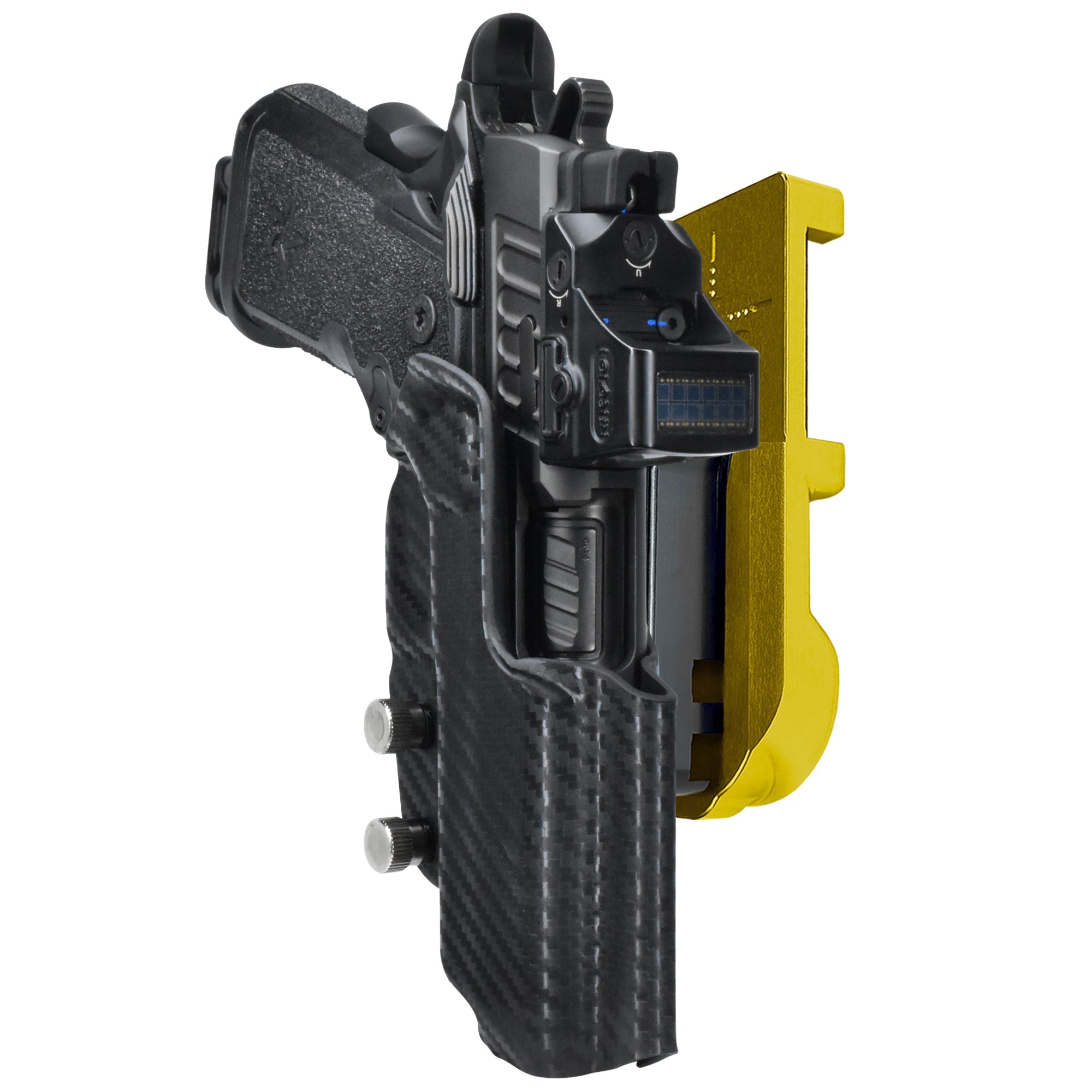 Staccato C 2024 IPSC/USPA Quick Mount Holster with 24K Gold Belt Attachment, Carbon Fiber Holster Shell