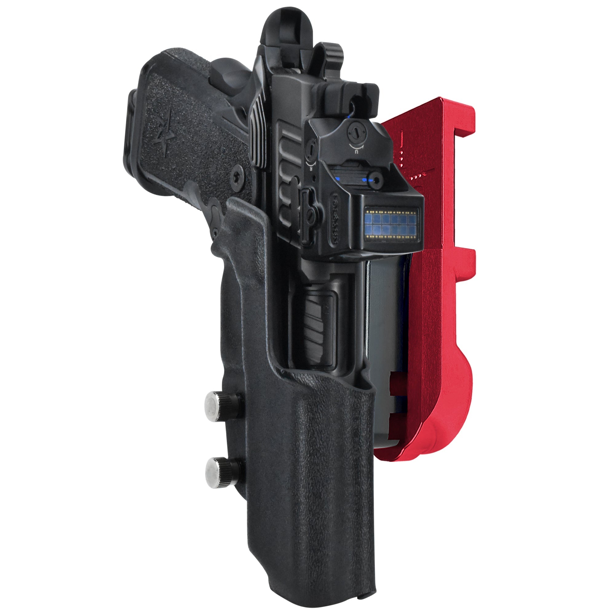 Staccato C 2024 IPSC/USPA Quick Mount Holster with Red Belt Attachment, Black Holster Shell