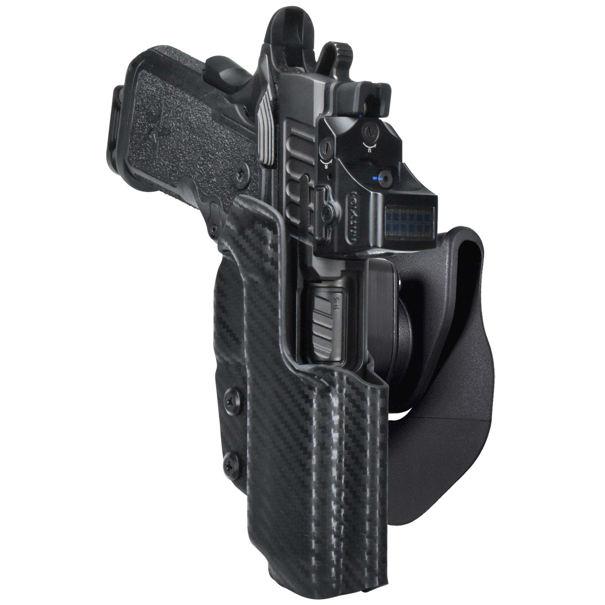 Staccato C OWB Quick Release Paddle Holster in Carbon Fiber