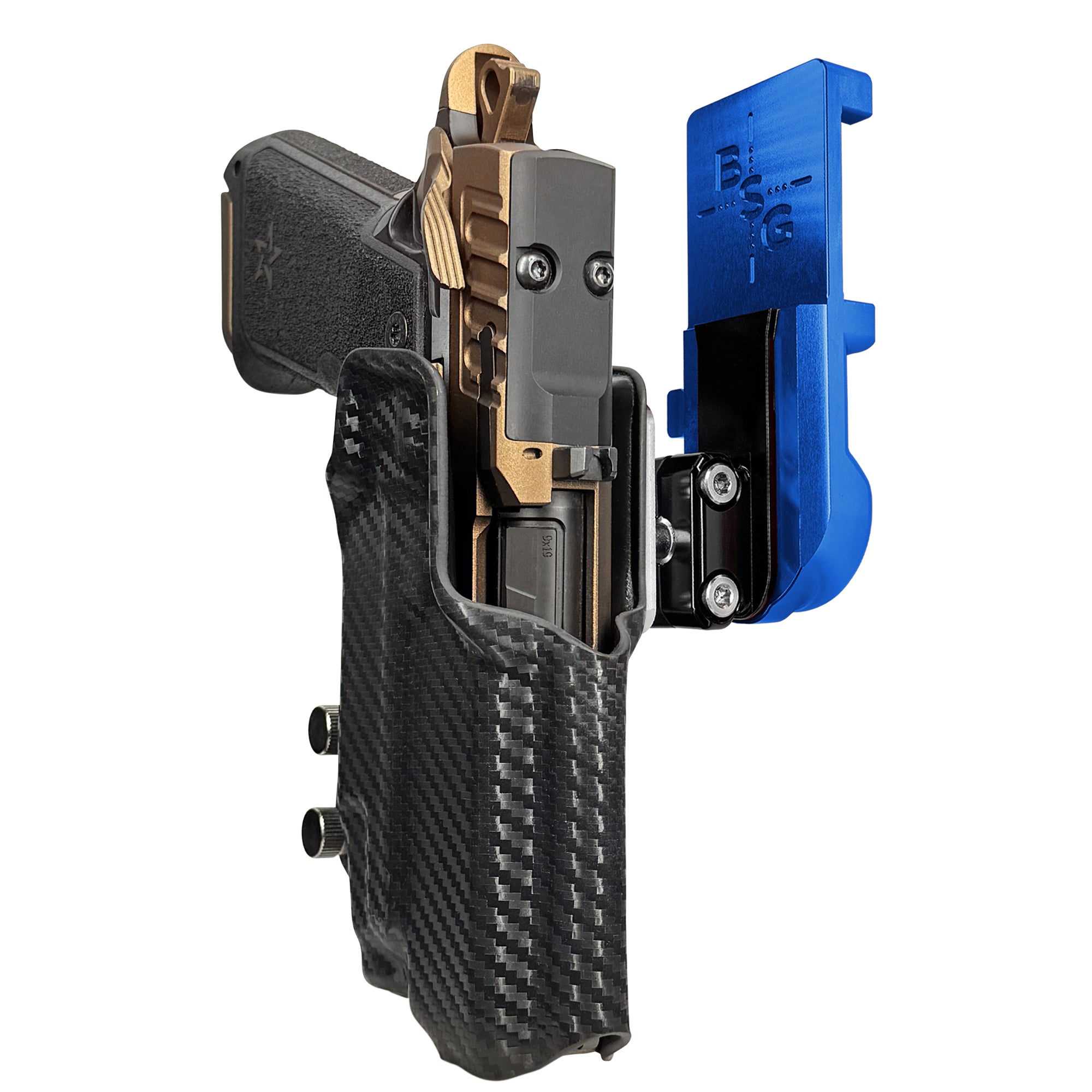 Staccato HD P4 TLR7-X IPSC/USPA Quick Mount Ball Joint Holster with Blue Belt Attachment, Carbon Fiber Holster Shell