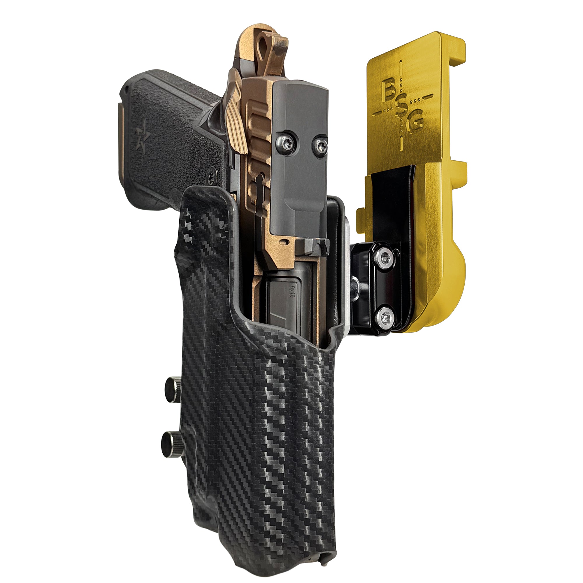 Staccato HD P4 TLR7-X IPSC/USPA Quick Mount Ball Joint Holster with 24K Gold Belt Attachment, Carbon Fiber Holster Shell