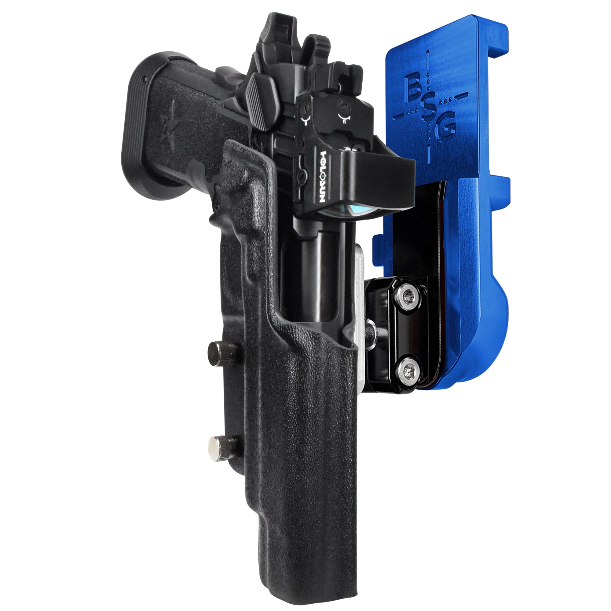 Staccato XL IPSC/USPA Quick Mount Ball Joint Holster with Blue Belt Attachment, Black Holster Shell