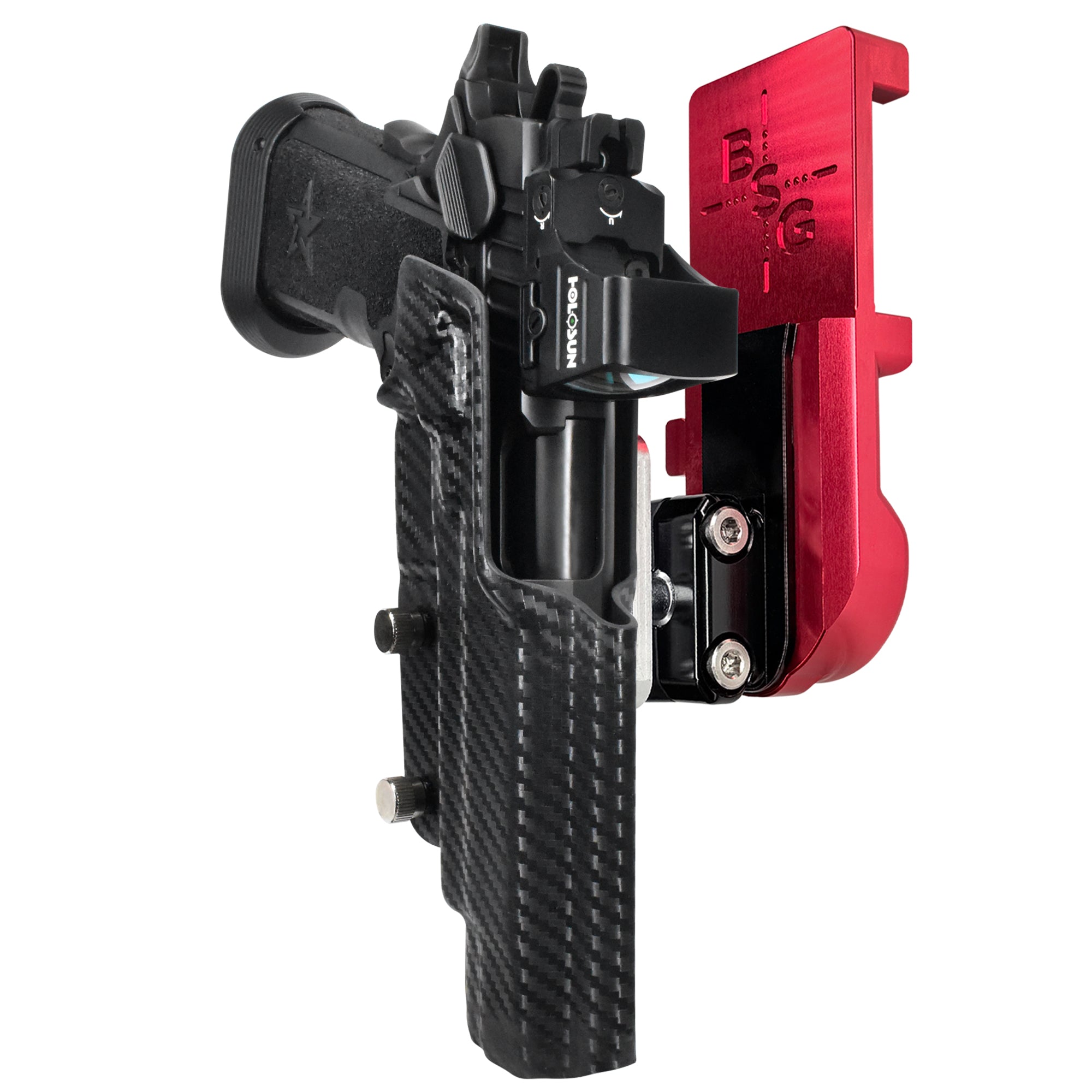 Staccato XL IPSC/USPA Quick Mount Ball Joint Holster with Red Belt Attachment, Carbon Fiber Holster Shell
