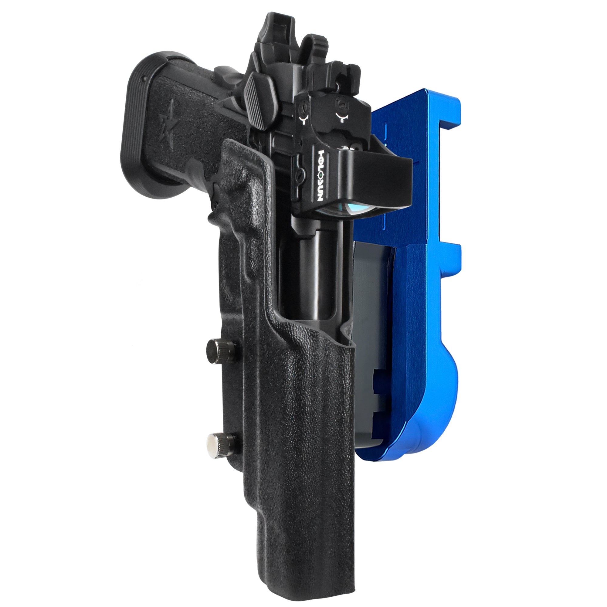 Staccato XL IPSC/USPA Quick Mount Holster with Blue Belt Attachment, Black Holster Shell