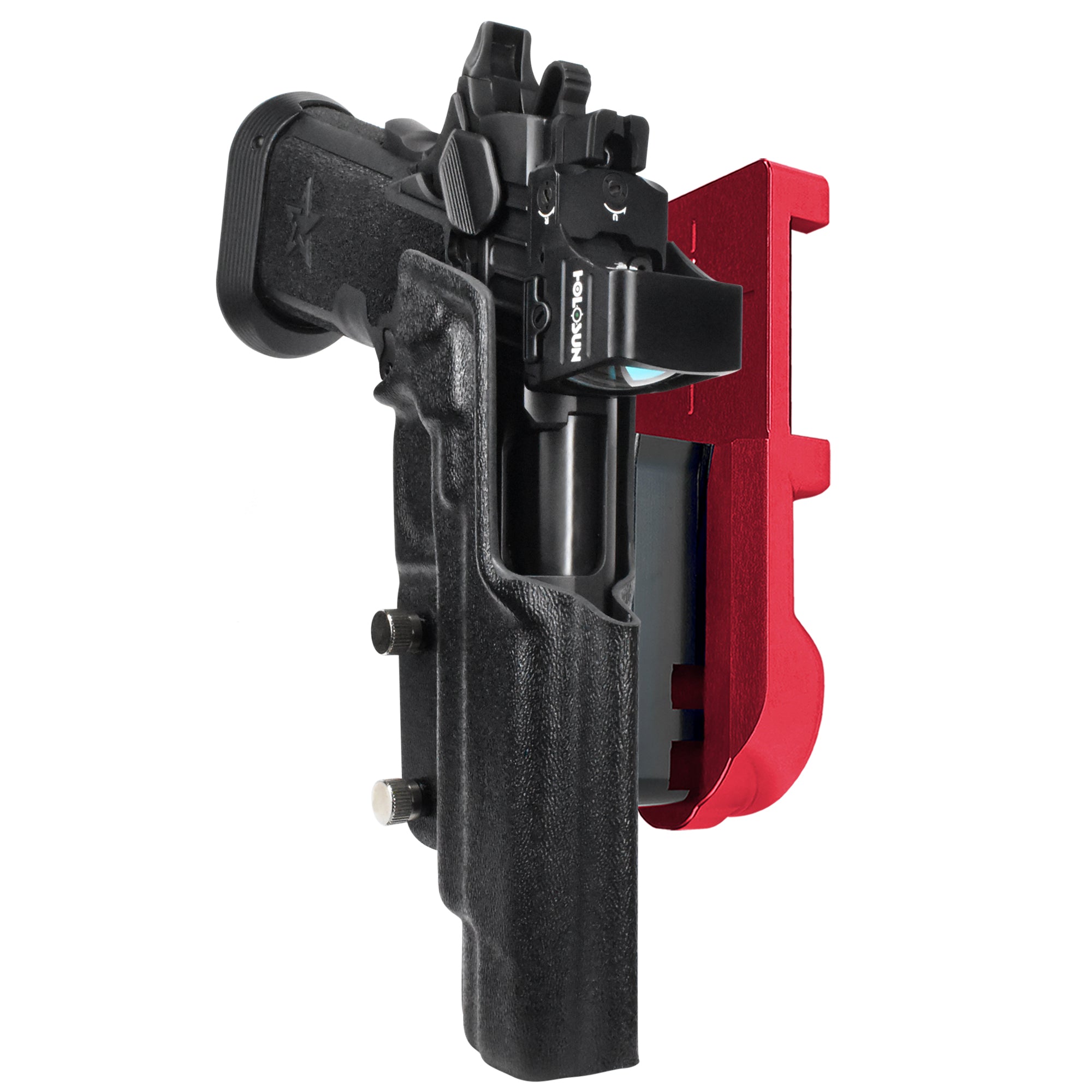 Staccato XL IPSC/USPA Quick Mount Holster with Red Belt Attachment, Black Holster Shell