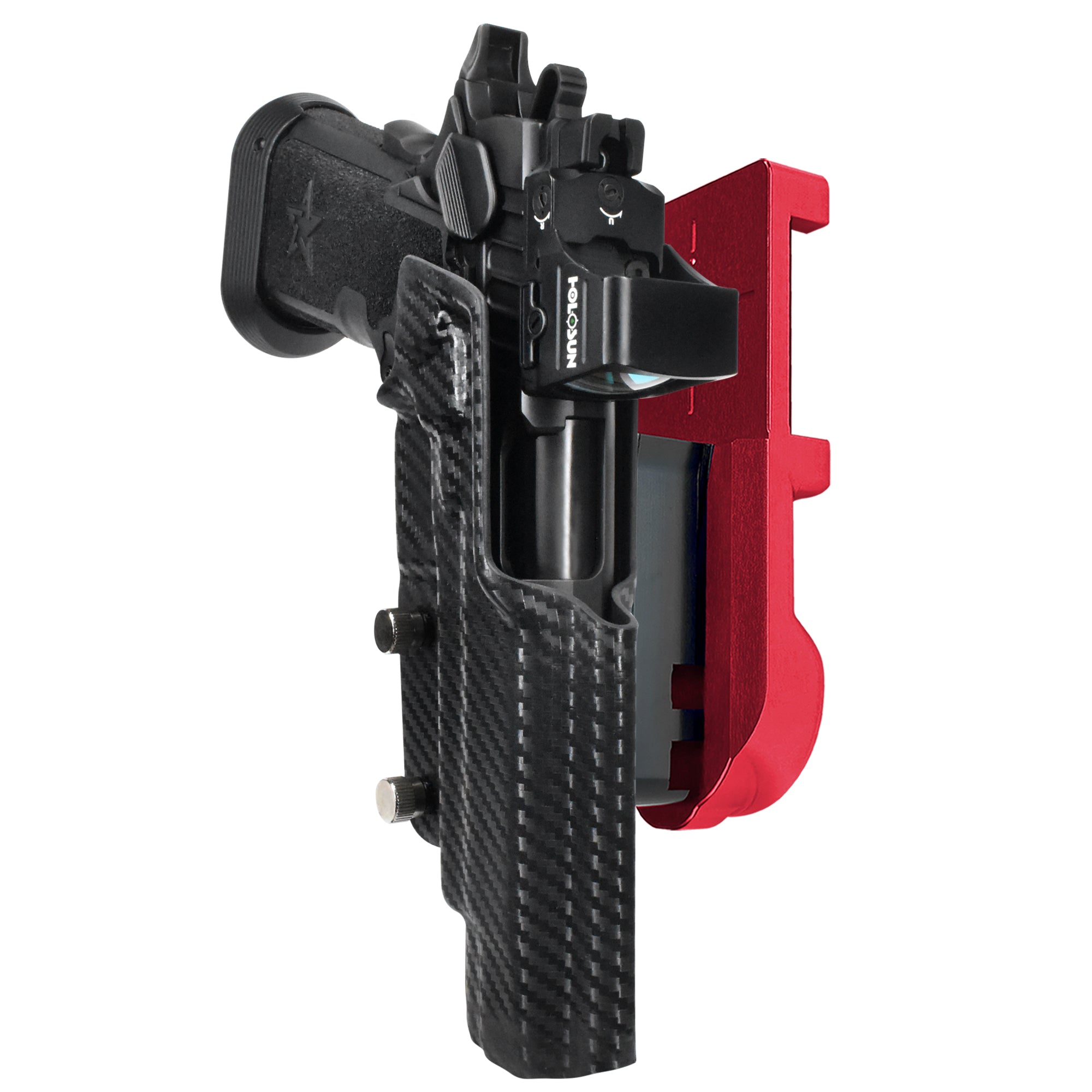 Staccato XL IPSC/USPA Quick Mount Holster with Red Belt Attachment, Carbon Fiber Holster Shell