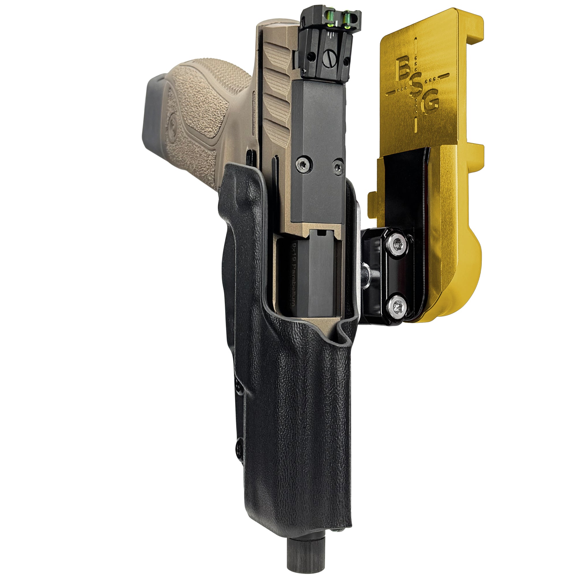 Stoeger STR-9 Combat SX IPSC/USPA Quick Mount Ball Joint Holster with 24K Gold Belt Attachment, Black Holster Shell