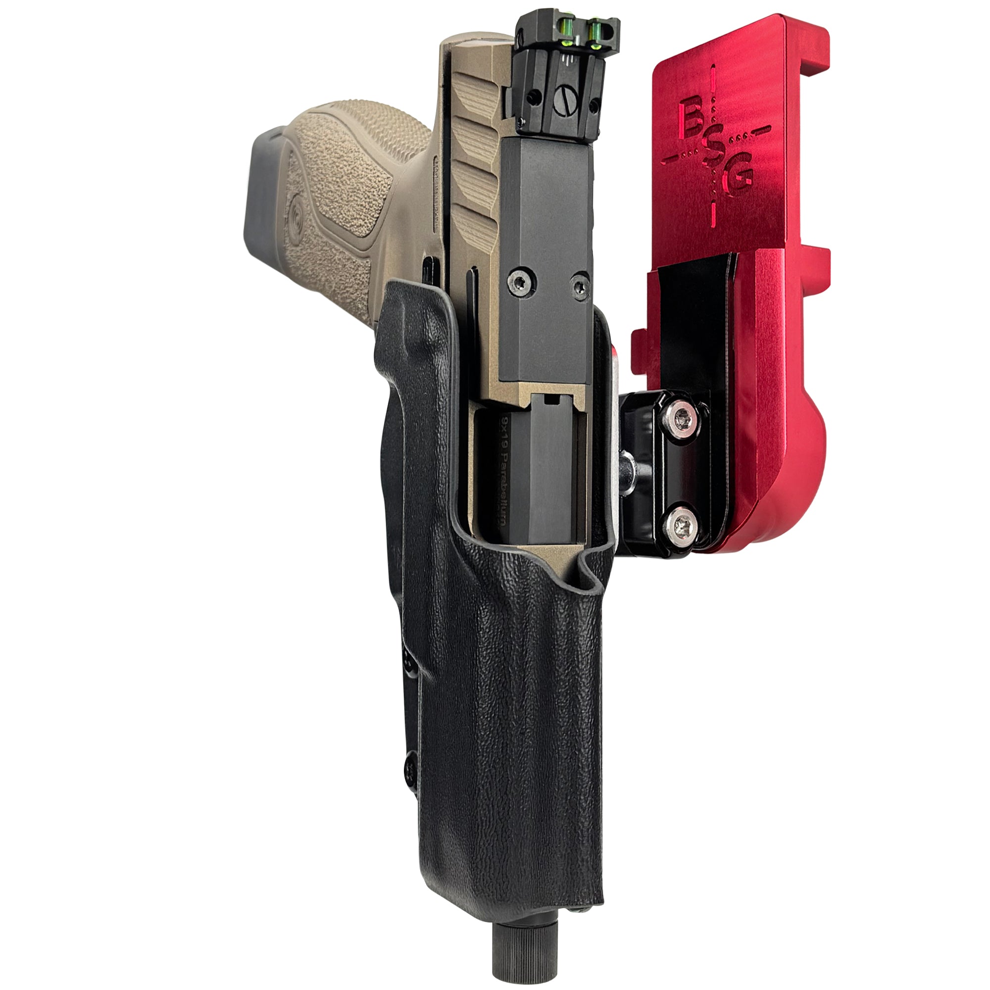 Stoeger STR-9 Combat SX IPSC/USPA Quick Mount Ball Joint Holster with Red Belt Attachment, Black Holster Shell
