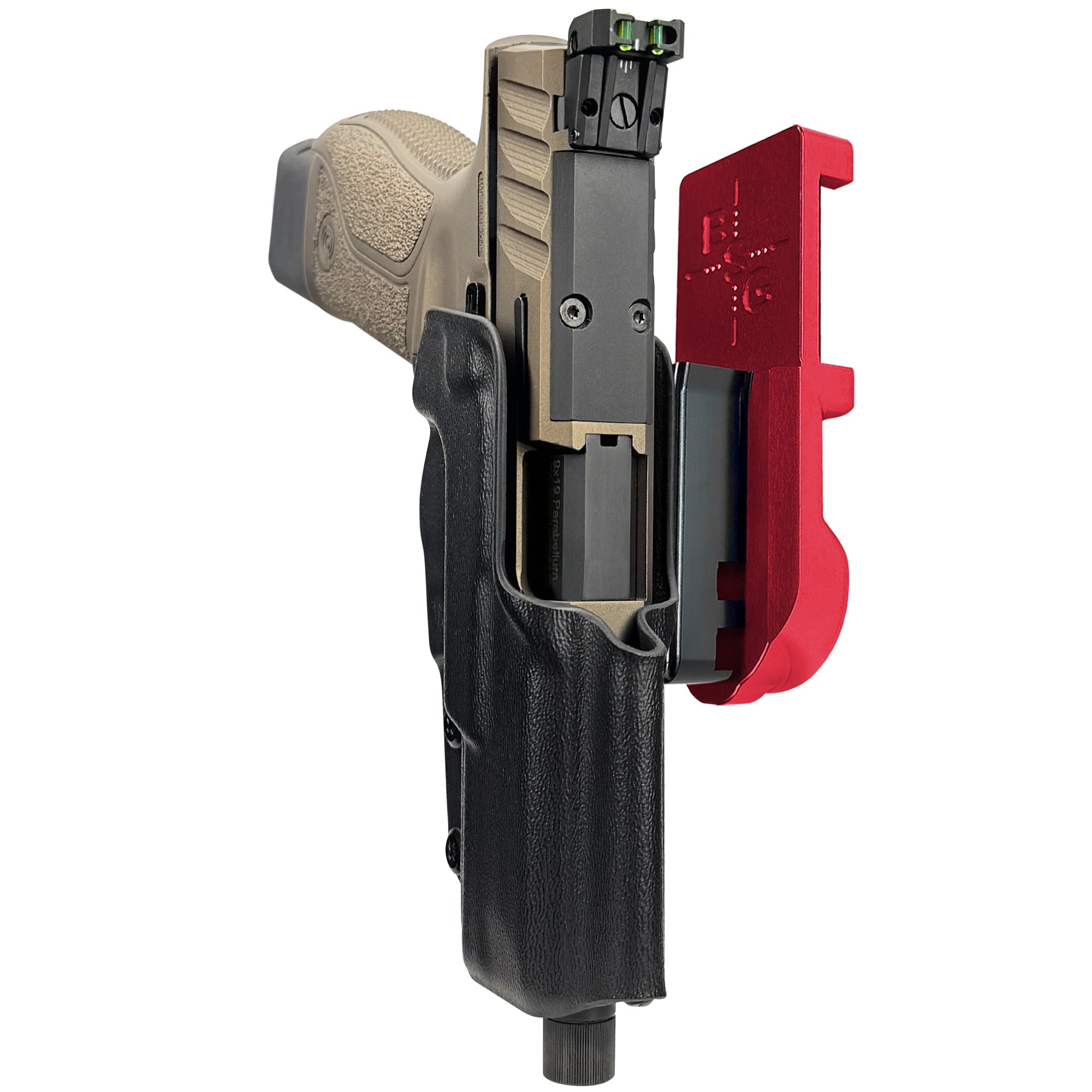 Stoeger STR-9 Combat SX IPSC/USPA Quick Mount Holster with Red Belt Attachment, Black Holster Shell